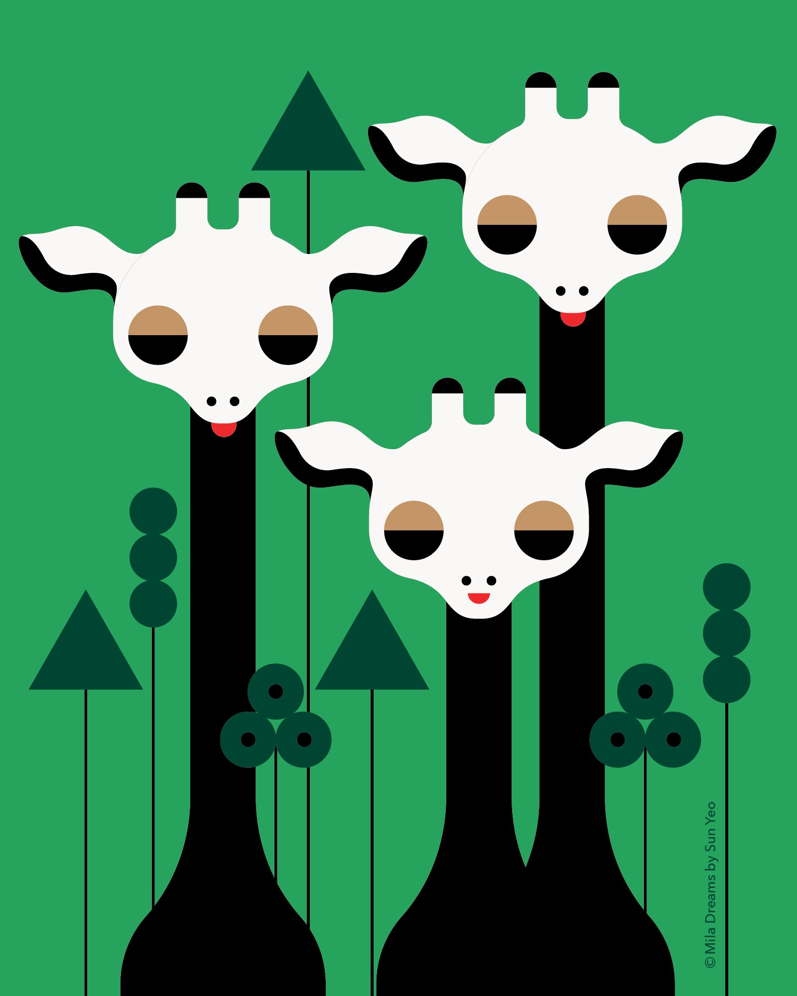 MD-NA007 - Three Giraffes - Green 