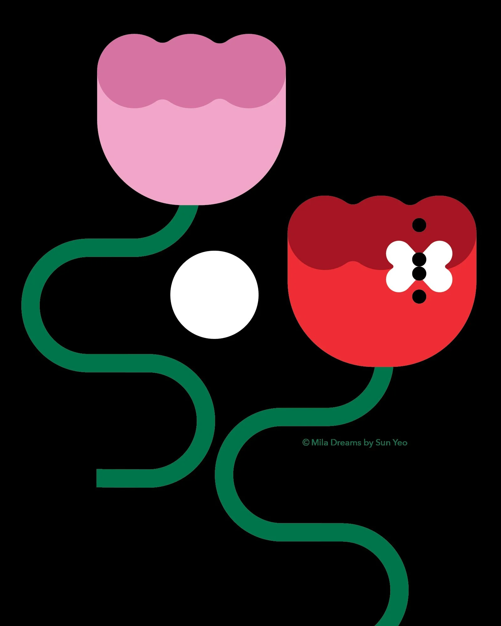 MD-NA081 - Two Flowers and The Moon