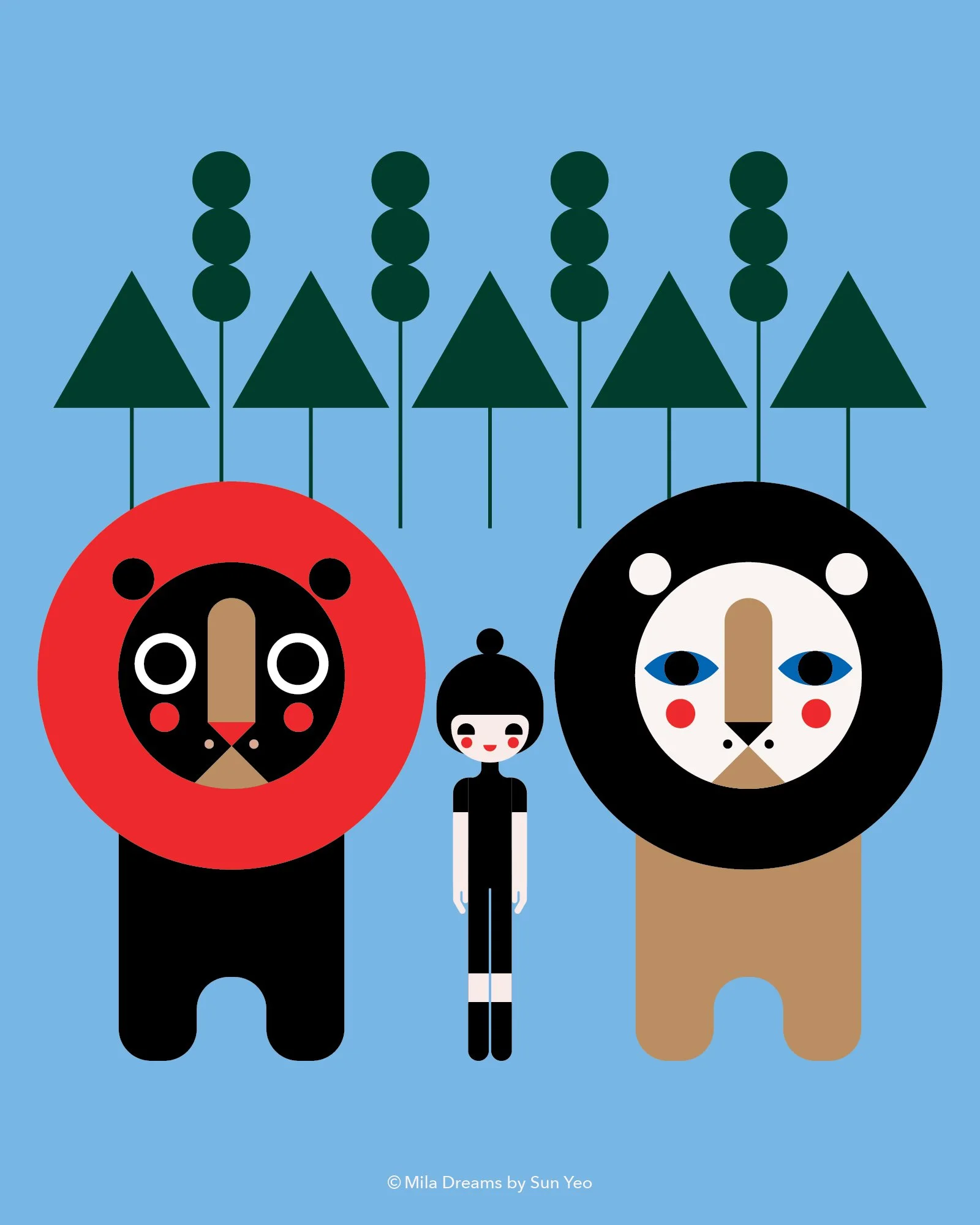 MD-NA003 - Girl and Two Lions Standing Brave