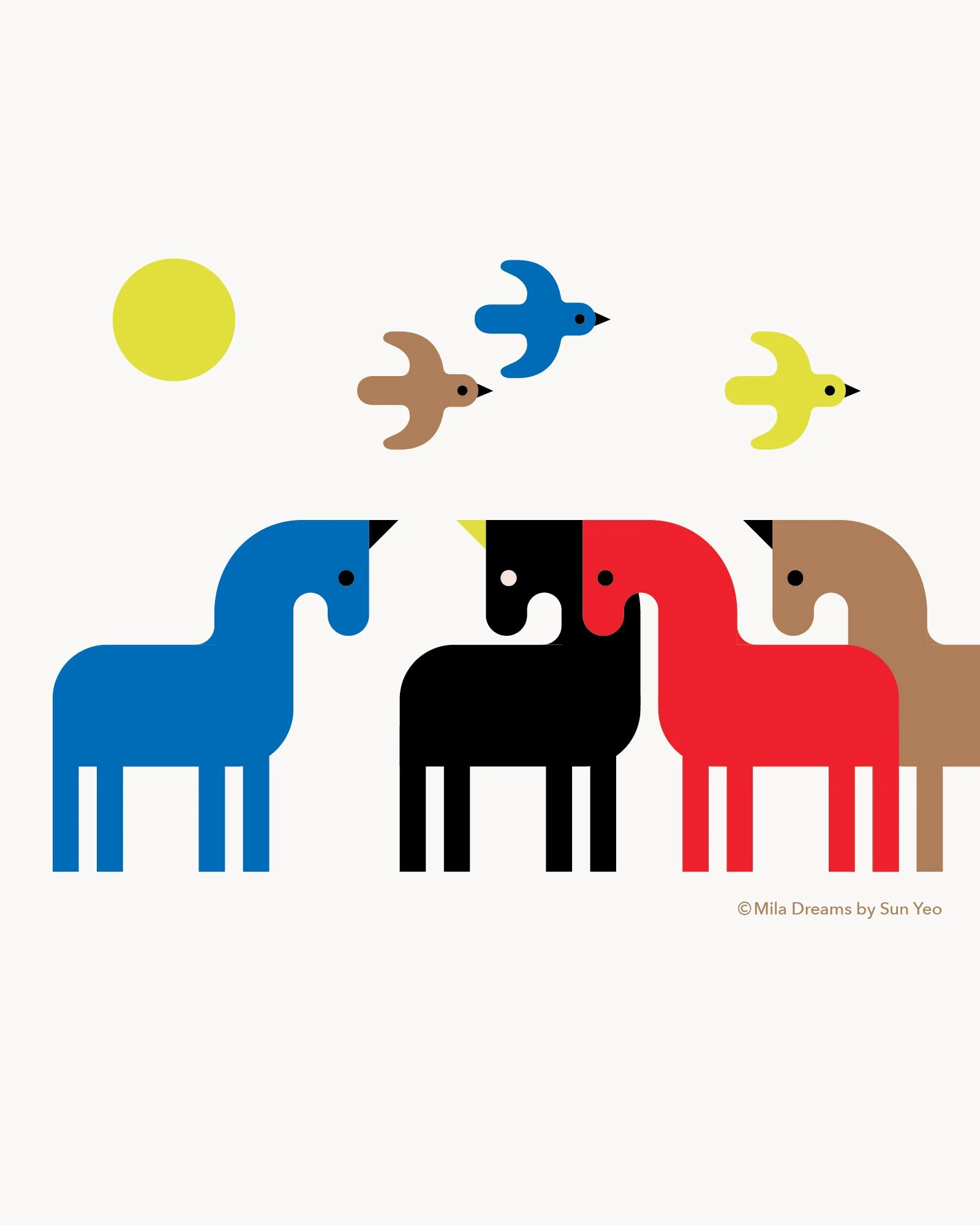 MD-NA035 - Birds Flying Over Horses