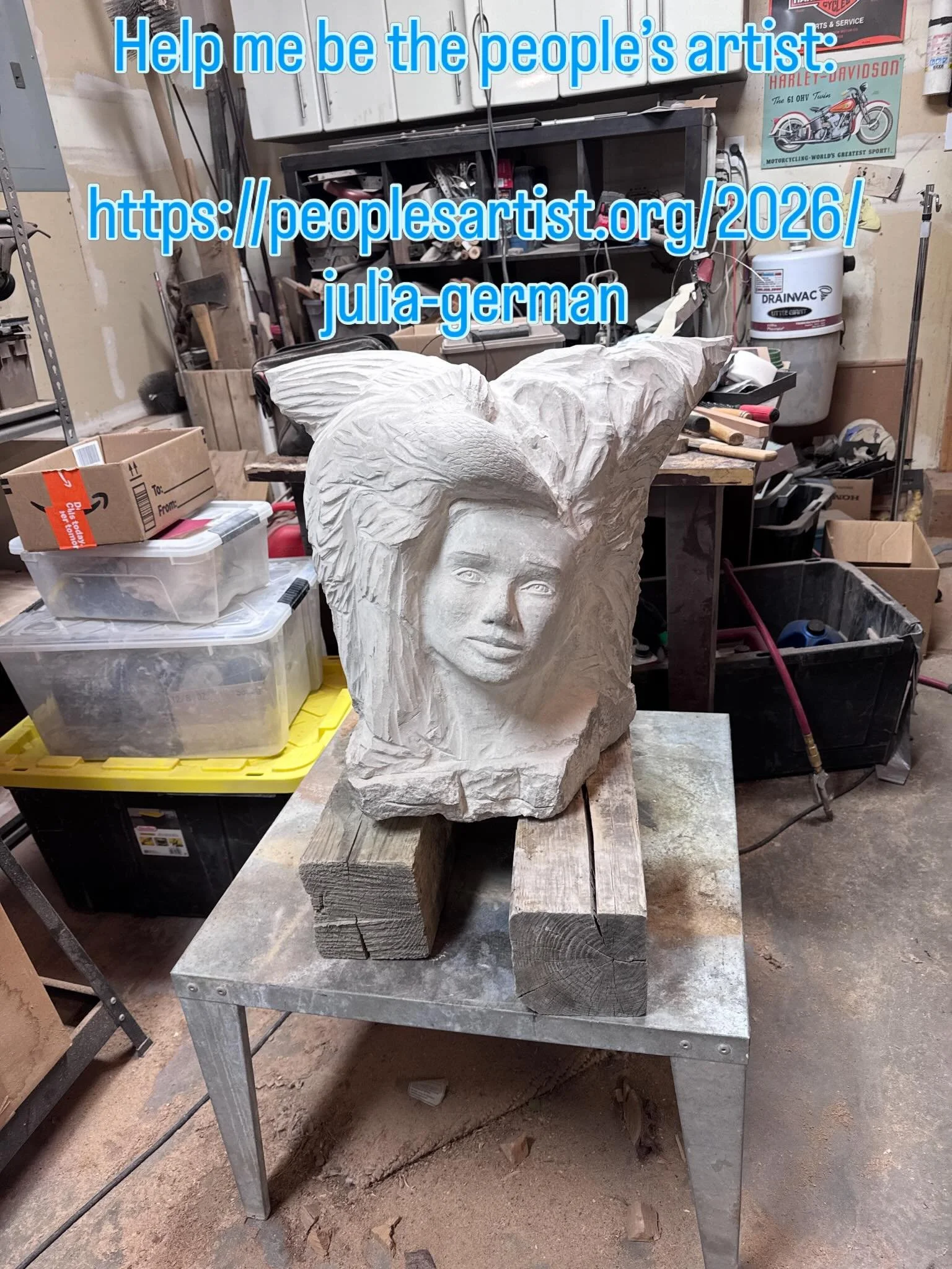 After a fabulous, I&rsquo;m stone carving sculpture for three days. This piece is starting to emerge. Help me out by voting at the people&rsquo;s artist where I might get a little bit more publicity around the work!
https://peoplesartist.org/2026/jul