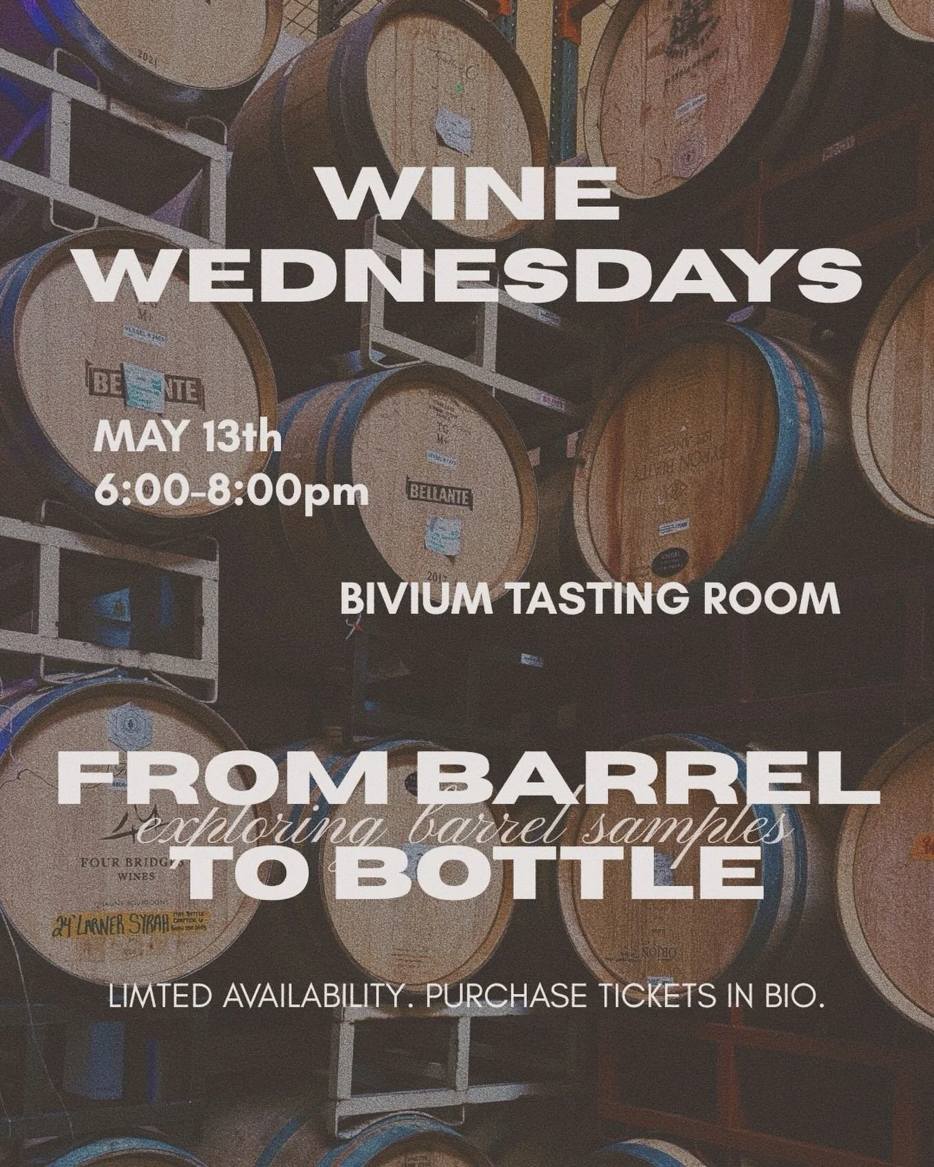 Join us for our next Wine Wednesday: From Barrel to Bottle🍷

THIS Wednesday (May 13th) we&rsquo;ll be tasting through barrel samples, future wines, and current releases while exploring what actually shapes each bottle.

This will be one of the most 