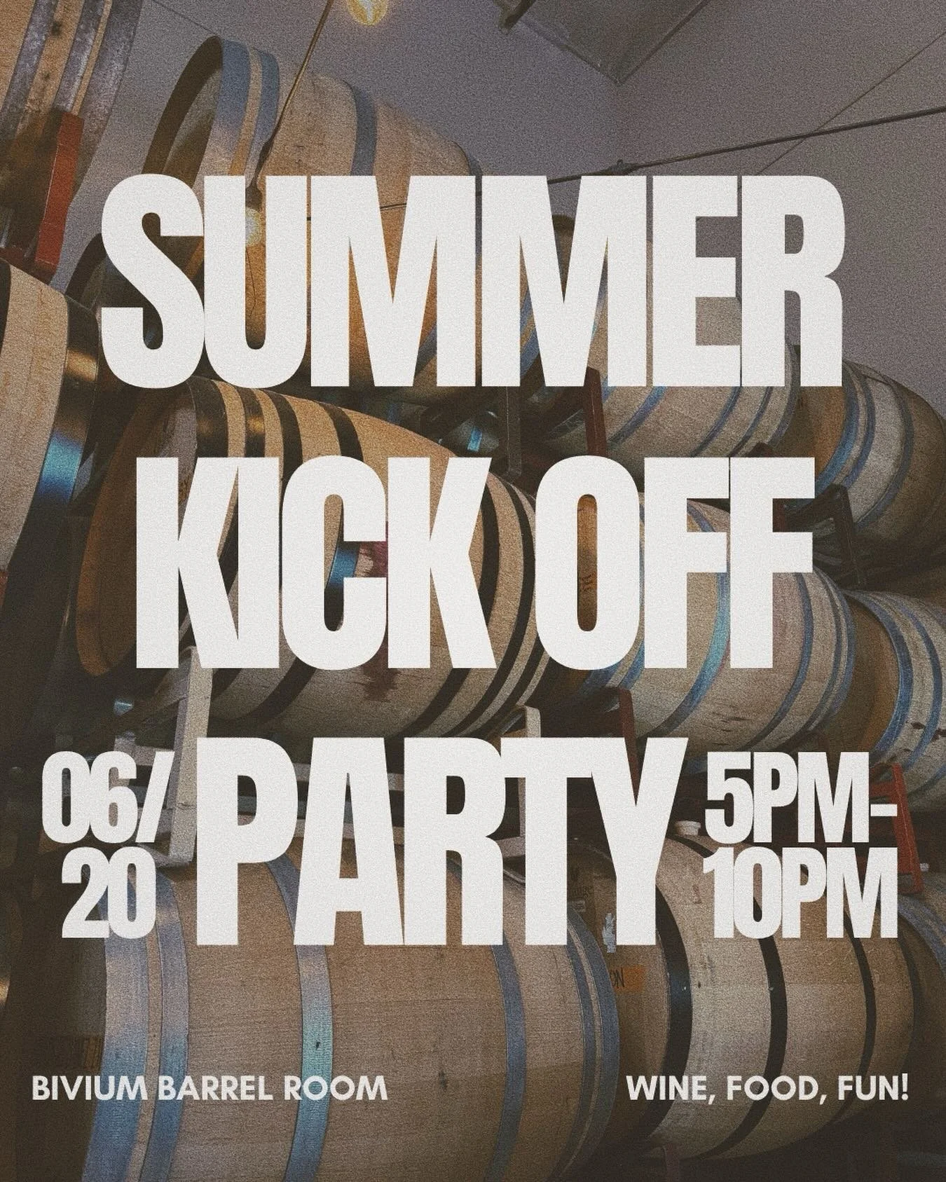 It&rsquo;s Summer time at Bivium ☀️🍷

Join us tomorrow (June 20th) at the Barrel Room from 5-10pm for our SUMMER KICK OFF party! 

We&rsquo;ll have plenty of wine, great food, and some fun extras to enjoy. Let&rsquo;s party this June gloom away 🙌🏻