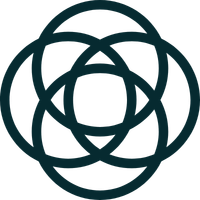 Stylized globe with interconnected lines and circular shapes.