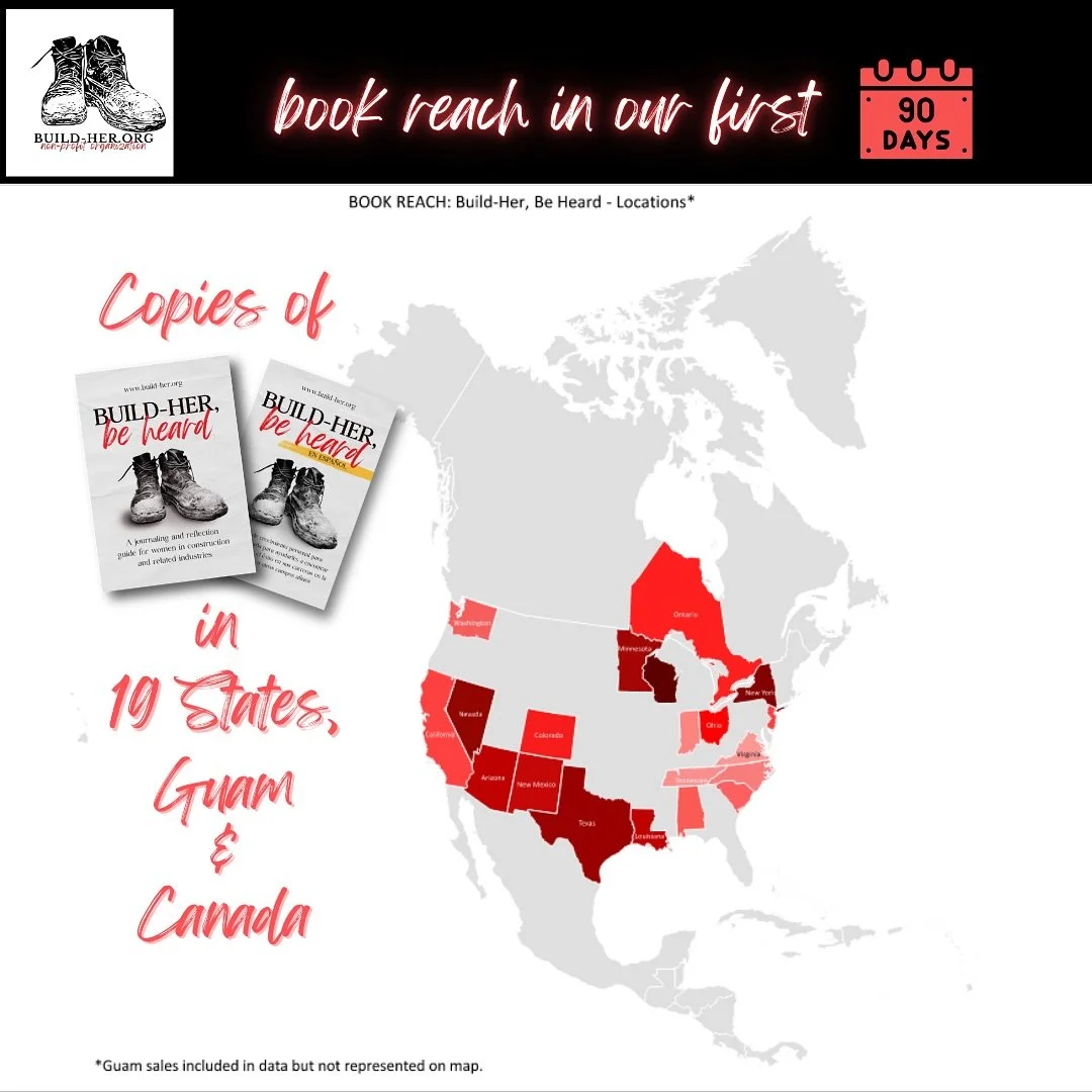 IN THE FIRST 90 DAYS
This weekend marks a HUGE milestone for the initial book release! 
As I close out the first 90 days through purchases, promos, and partnerships #buildherbeheard has reached 19 states πΊπΈ , Guam π¬πΊ and Canada π¨π¦!
More big