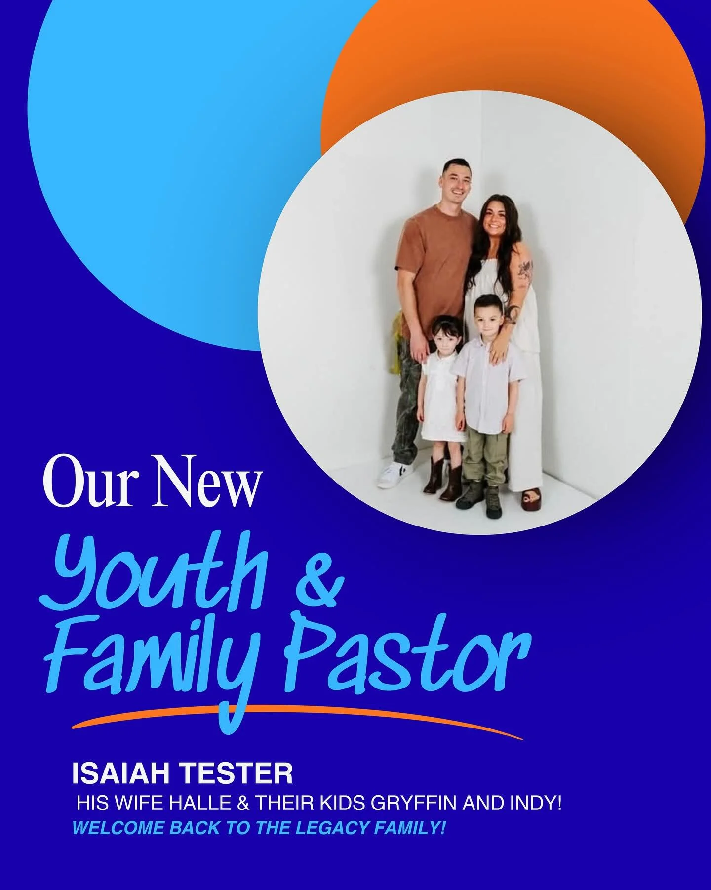 Drum Roll🥁 please &hellip;.. 

We are excited to announce our new Youth and Family Pastor Isaiah Tester and his Wife Halle! Welcome back to the Legacy Family! 🎉