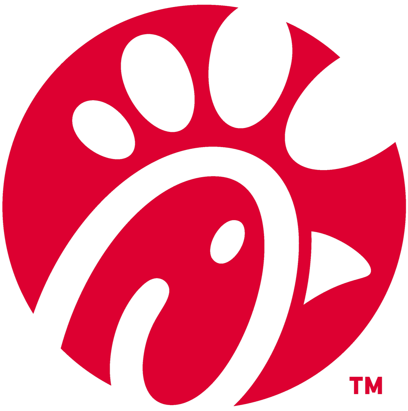 The Chick-fil-A logo featuring a stylized red chicken head with a black beak on a red circle background, with the initials TM in red at the bottom right corner.