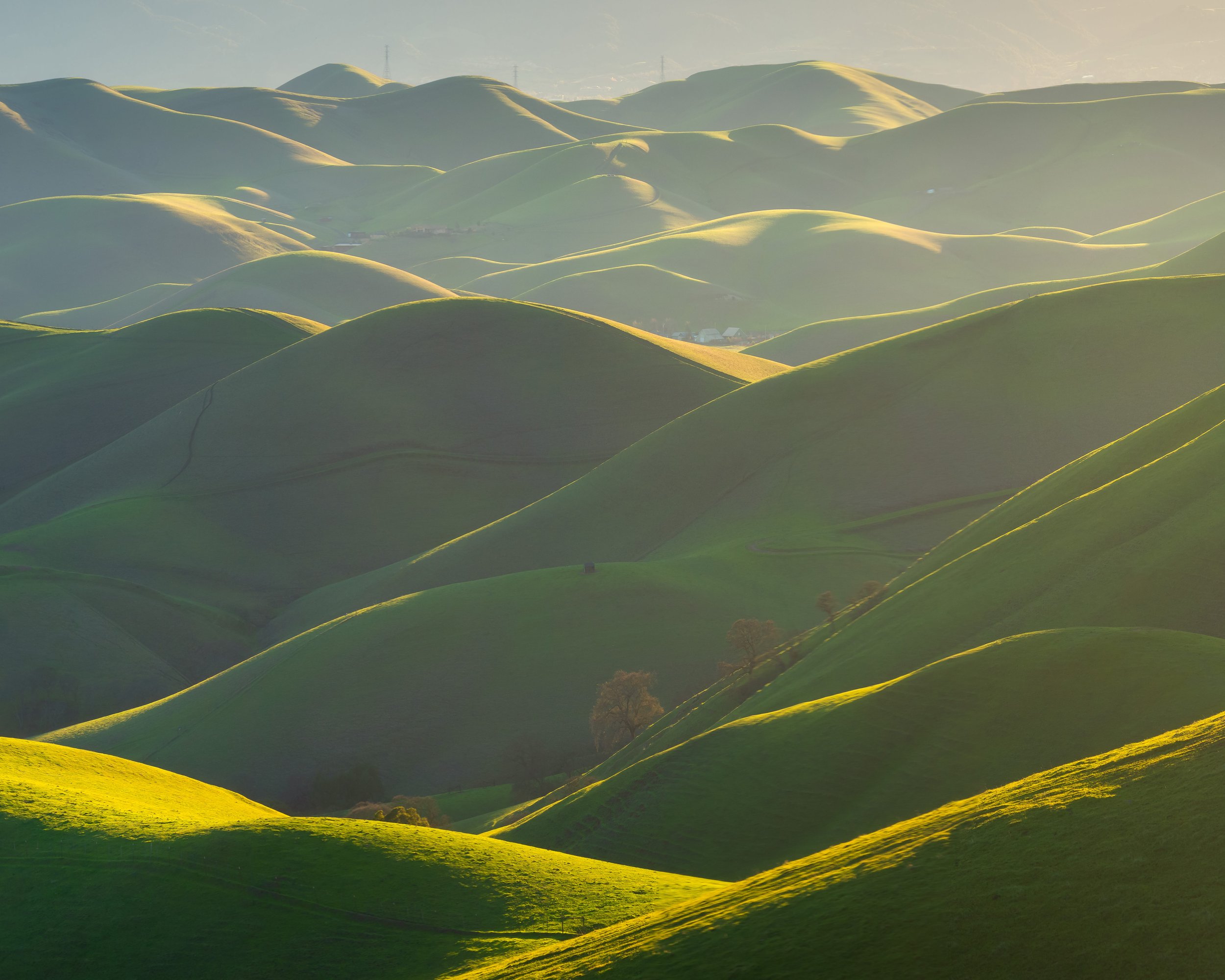 Stacked Ridges  by Rajesh Subramanian 

Captured near Livermore Ranch house in Morgan Territory. These hills are private ranch lands primarily used to cattle grazing. Using a telephoto lens allowed me to create an optical illusion, making the hills a