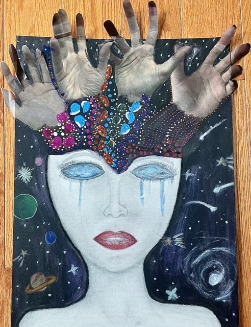 Colored pencil, paint, collage