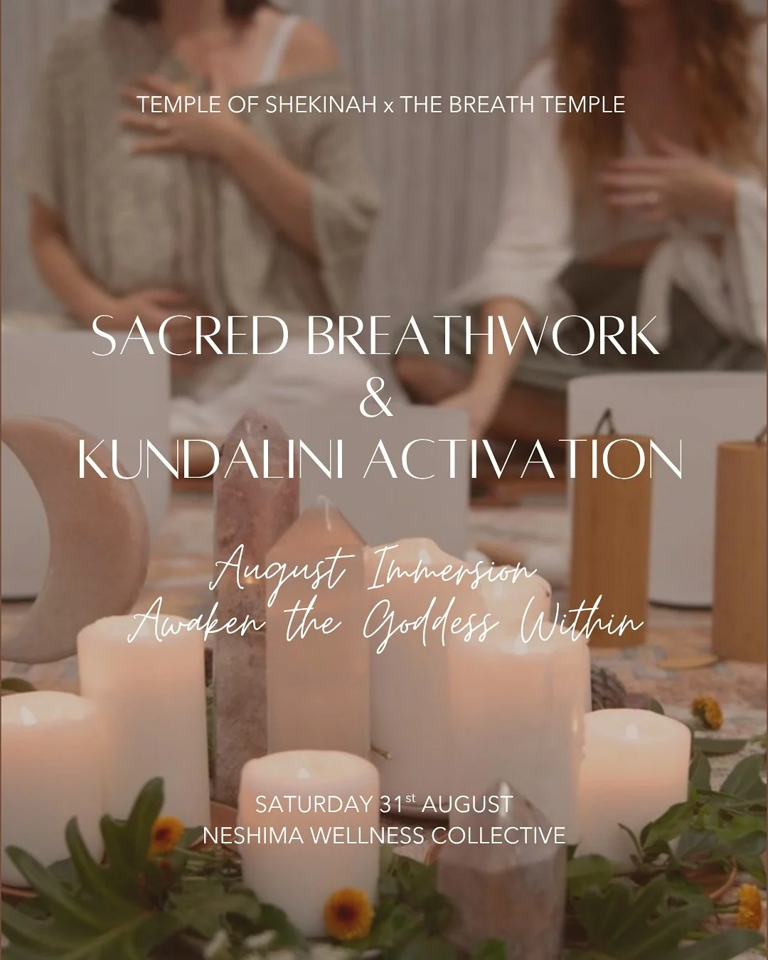 ✨ SACRED BREATH x KUNDALINI ACTIVATION ✨

We are so excited to announce our next Sacred Feminine Breathwork x Kundalini Activation immersion at the beautiful Neshima Wellness Collective! 🌬️

A sacred co-creation between Jade &amp; Madeline that weav