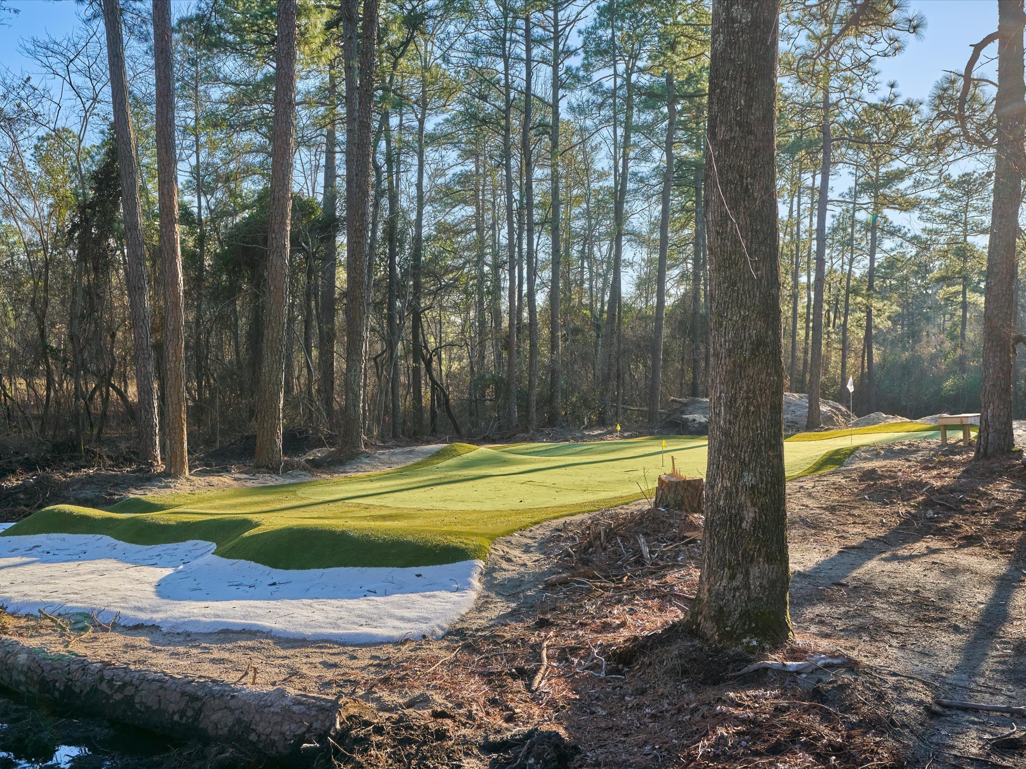 100+ yard hole lit hole carved through the pines
