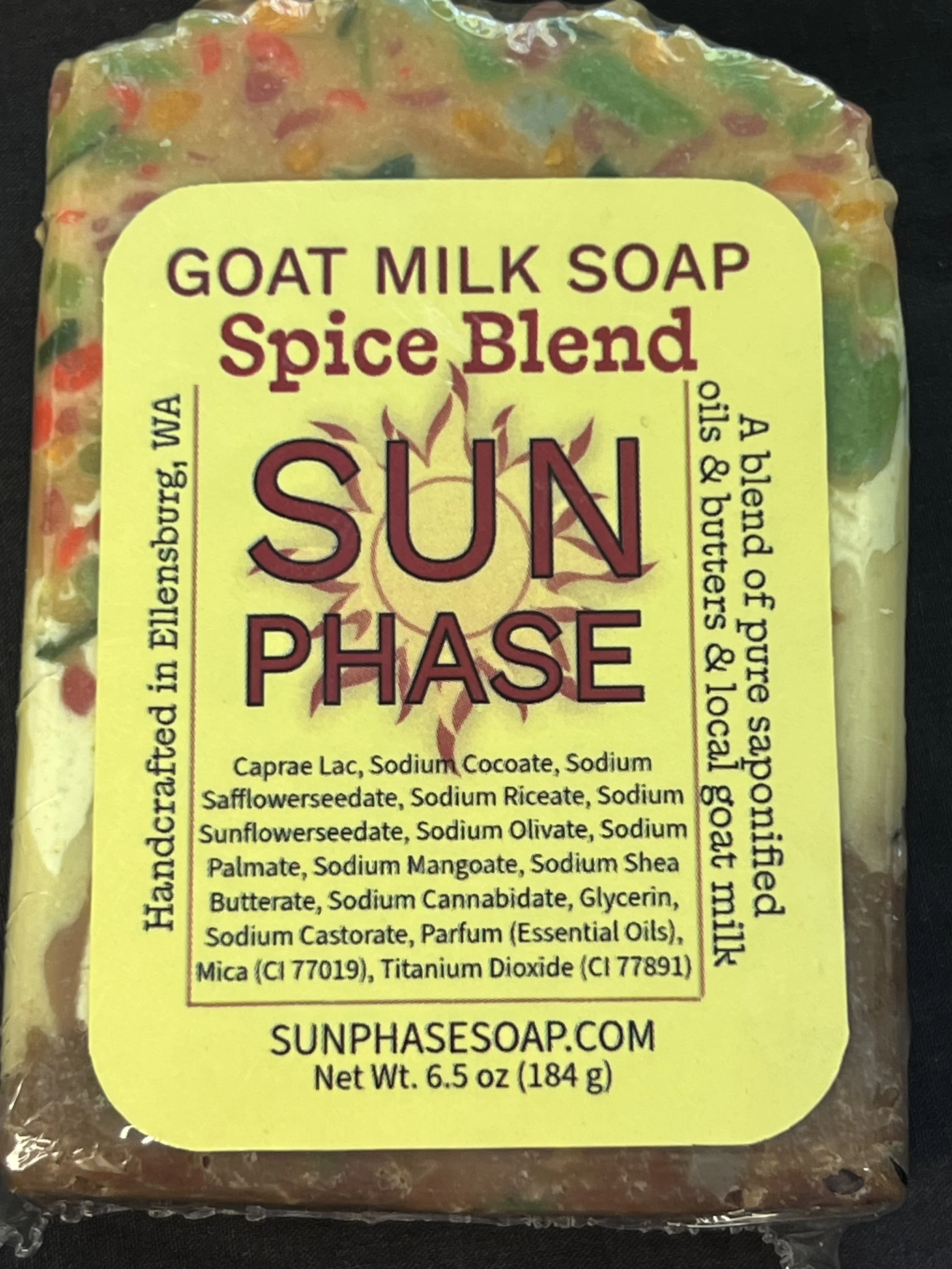Goat milk soap with a smoky, spicy blend of cinnamon, clove, cardamom, nutmeg, fir, and cassia. A cozy fall bar made with rich, moisturizing oils.