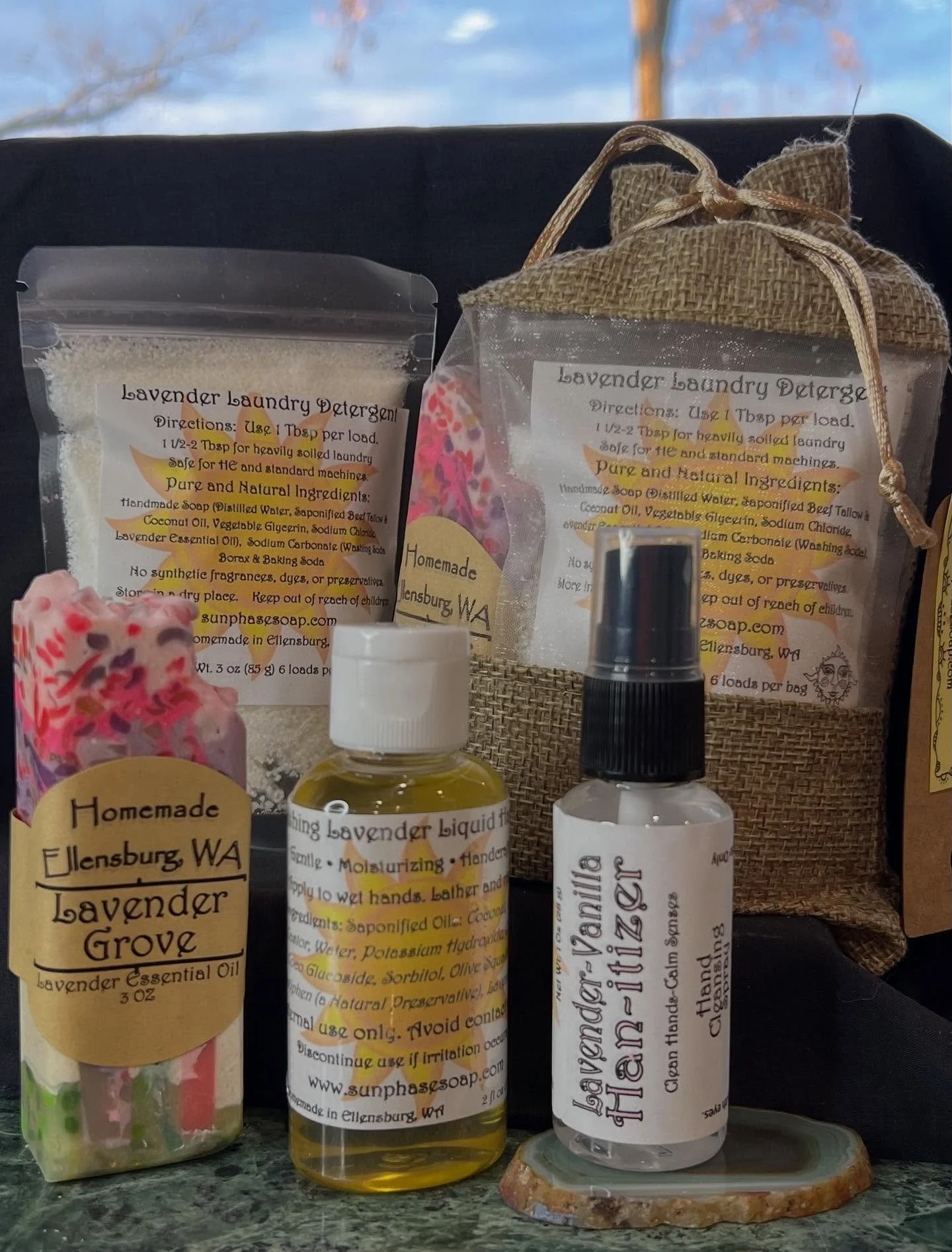 I&rsquo;m making my own laundry detergent! It&rsquo;s all natural and you only use 1 tbsp per load. These are some sample bags I hope to sell in local stores. Made for a road trip, laundry detergent (6 loads), hand sanitizing spray, liquid hand soap 