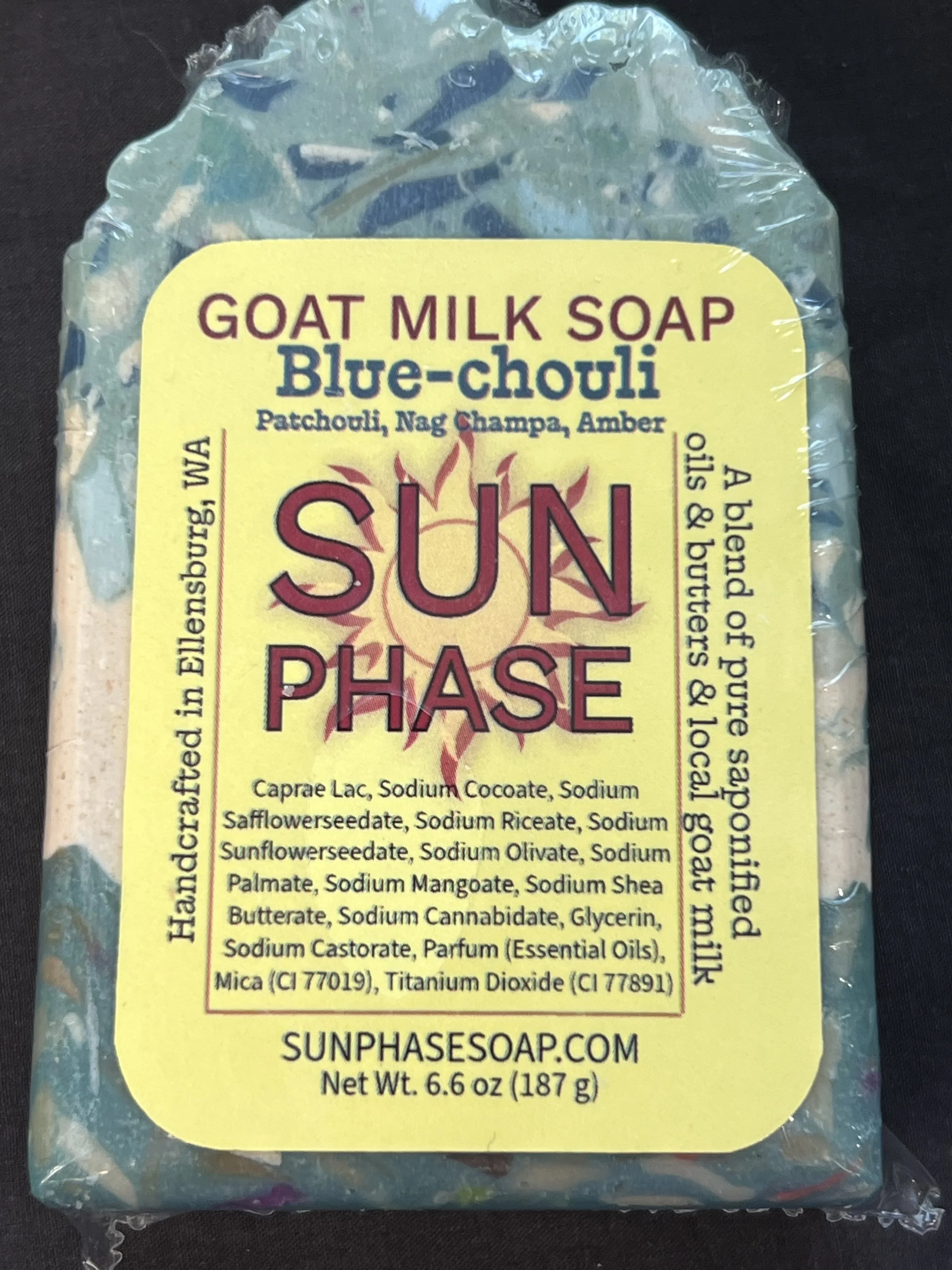 Warm goat milk soap scented with patchouli, amber, and Nag Champa. Made with nourishing oils and butters for a creamy, moisturizing lather.