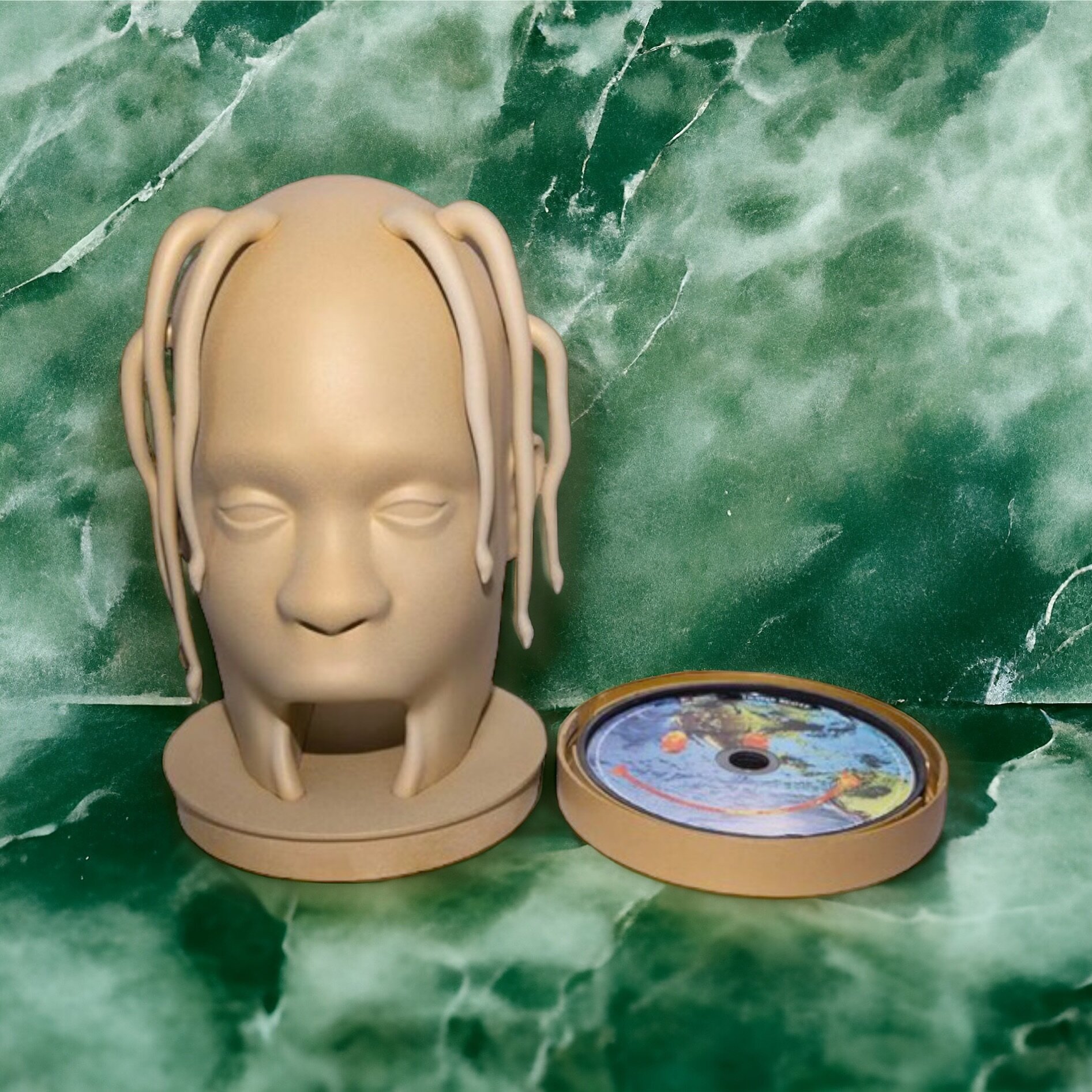 Immerse yourself in the realm of music and 3D printing with this high-resolution 3D print, capturing the essence of Travis Scott&rsquo;s &lsquo;ASTROWORLD&rsquo; album. This art piece features a two-part design: a 3D printed base representing the dis