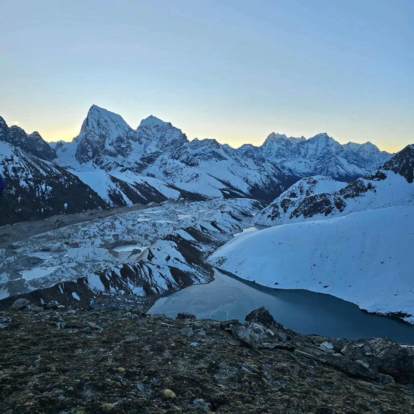 Last 2 days have been amazing
Yesterday morning we started at 4am and hiked to the top of Gokyo Ri for sunrise over Everest and Cho Oyu. A 3.5hr climb straight up to approx 5400m
Down we came for a quick breakfast and we crossed the Nongazuma Glacier