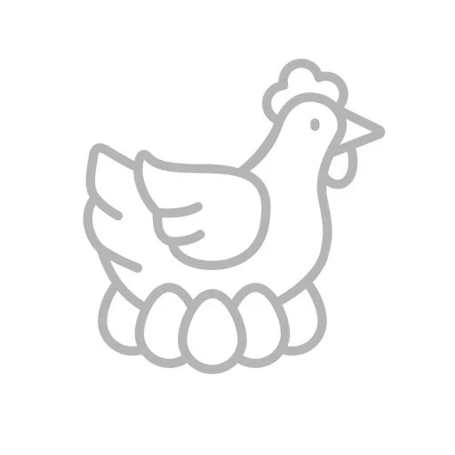 Outline drawing of a chicken standing on an egg.