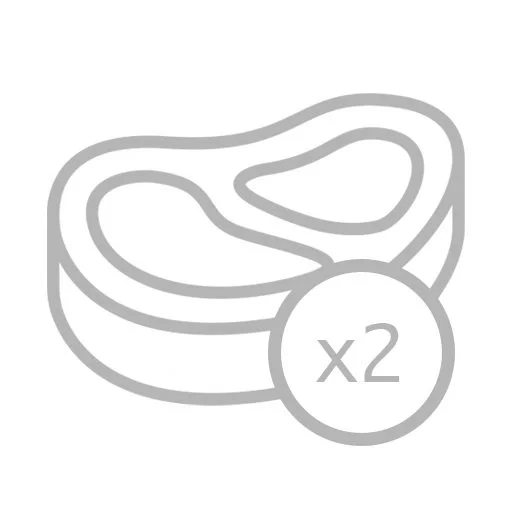 Illustration of two steaks with a circular icon indicating a quantity of two.