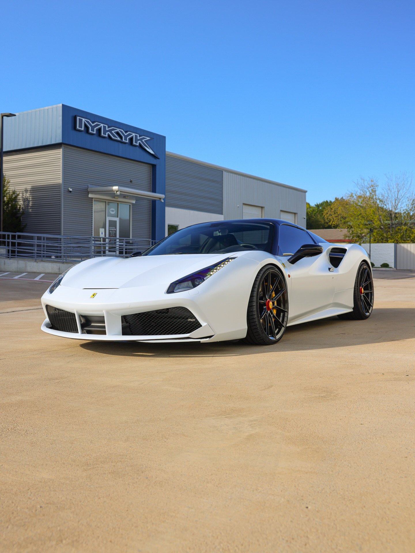 One of Houston&rsquo;s craziest Ferrari Transformations!🤯🔥 Our friend @pharmadaddy_ came to us with his 488, wanting to spice it up, and that&rsquo;s what we did! @inozetek Satin Pearl White Wrap, Carbon Fiber Wing, @novitecgroup Lowering Springs a