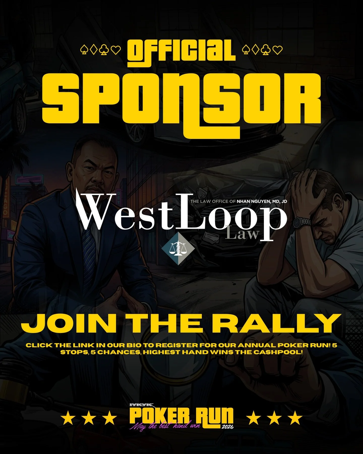 Helping accident victims secure maximum compensation, we welcome @westlooplaw as an Official Gold Sponsor for our Poker Run! 💥 Offering a wide range of legal services for personal injury, medical malpractice, and other legal matters, @westlooplaw wi