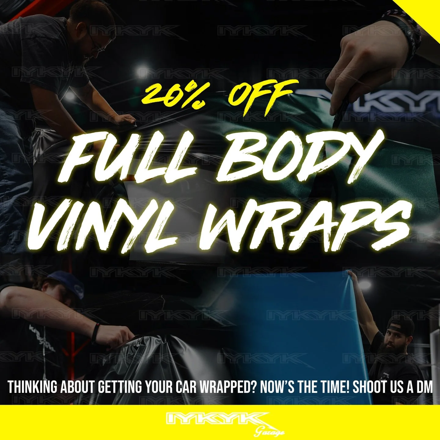 20% OFF ALL FULL CAR VINYL WRAPS‼️ Ever wanted to get that sick wrap put on your car? Now&rsquo;s the time! Shoot us a DM so we can get you on the schedule, and have your ride looking out this world in no time 🤩