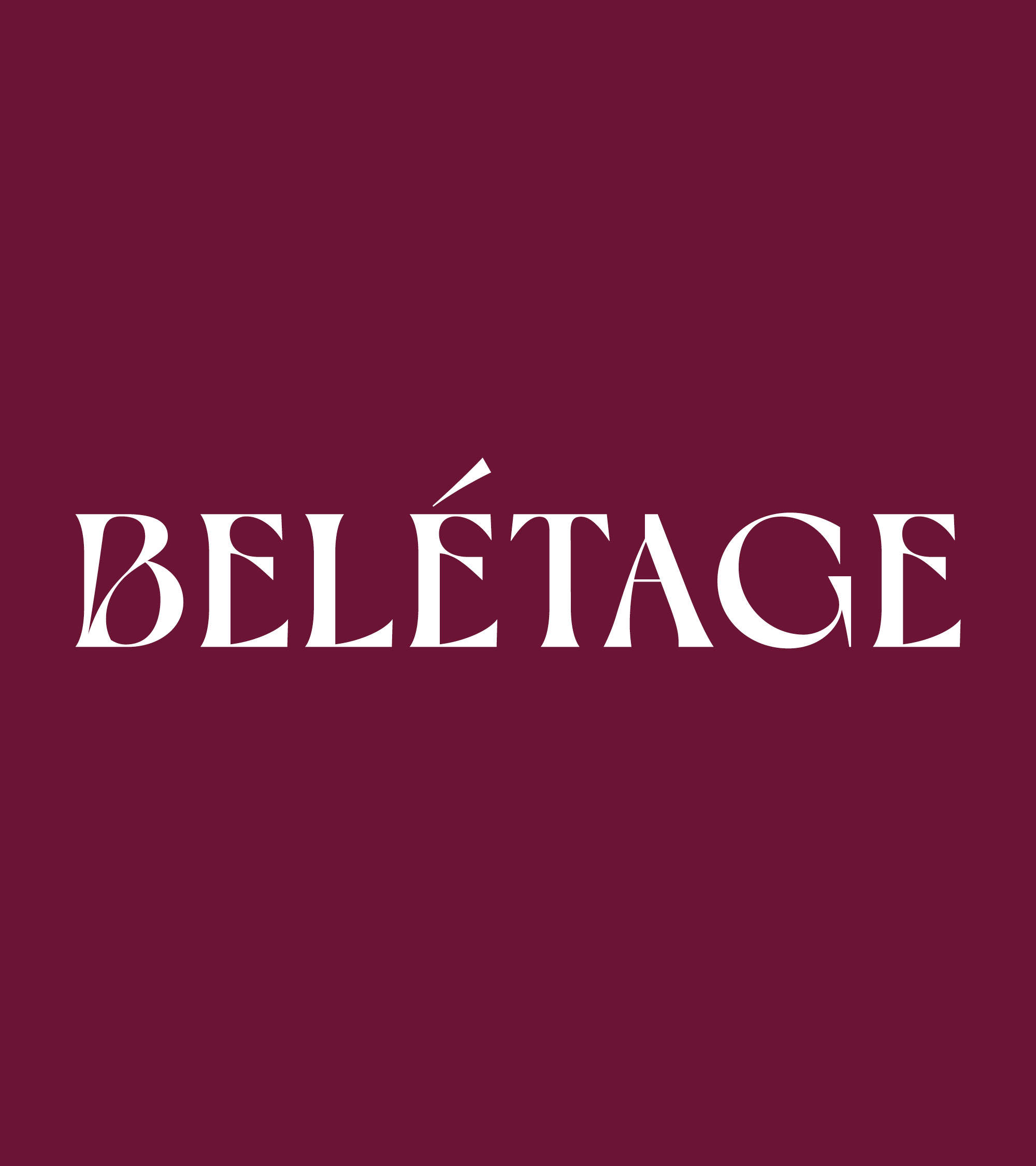Der Schriftzug 'BELÉNÁGE' auf einem dunkelroten Hintergrund in weißer, stilvoller Schrift.