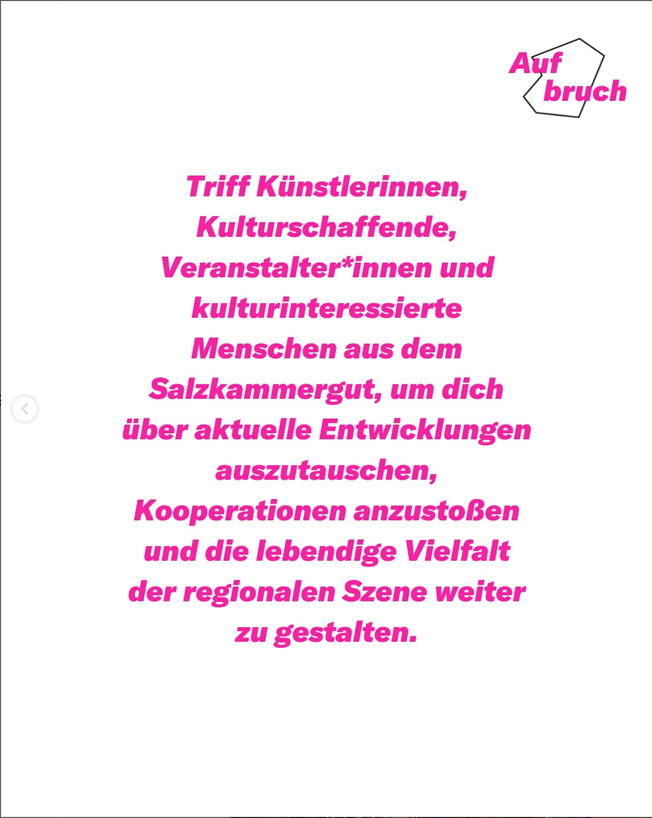 Auf weißem Grund steht in rosa Text „Triff Künstlerinnen und Kulturschaffende…“, designt vom Studio für Branding Doppelpaula.