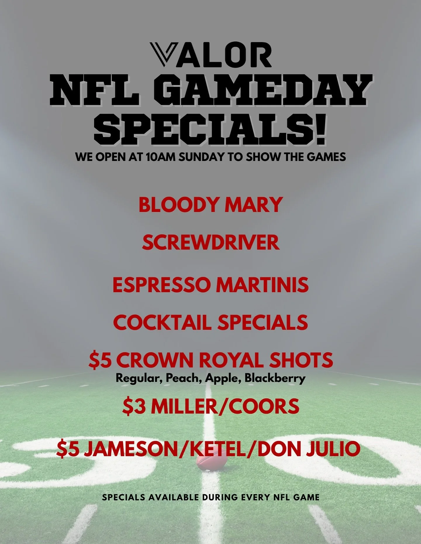 Football is back!! 🏈
Specials during every game - college and NFL. 

Open at 10am on Sundays and will play every game at the bar 🍻