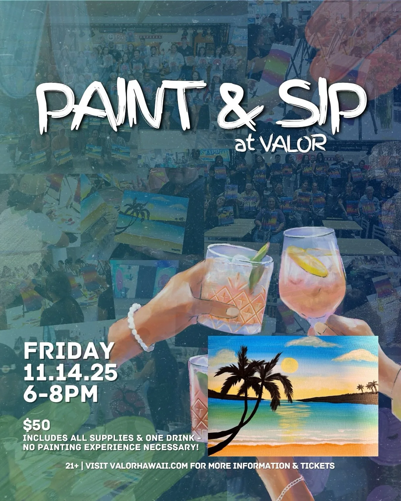 Paint &amp; Sip with @paintparty808 🖌️🍷

Get your tickets at valorhawaii.com
- includes a drink and all painting supplies