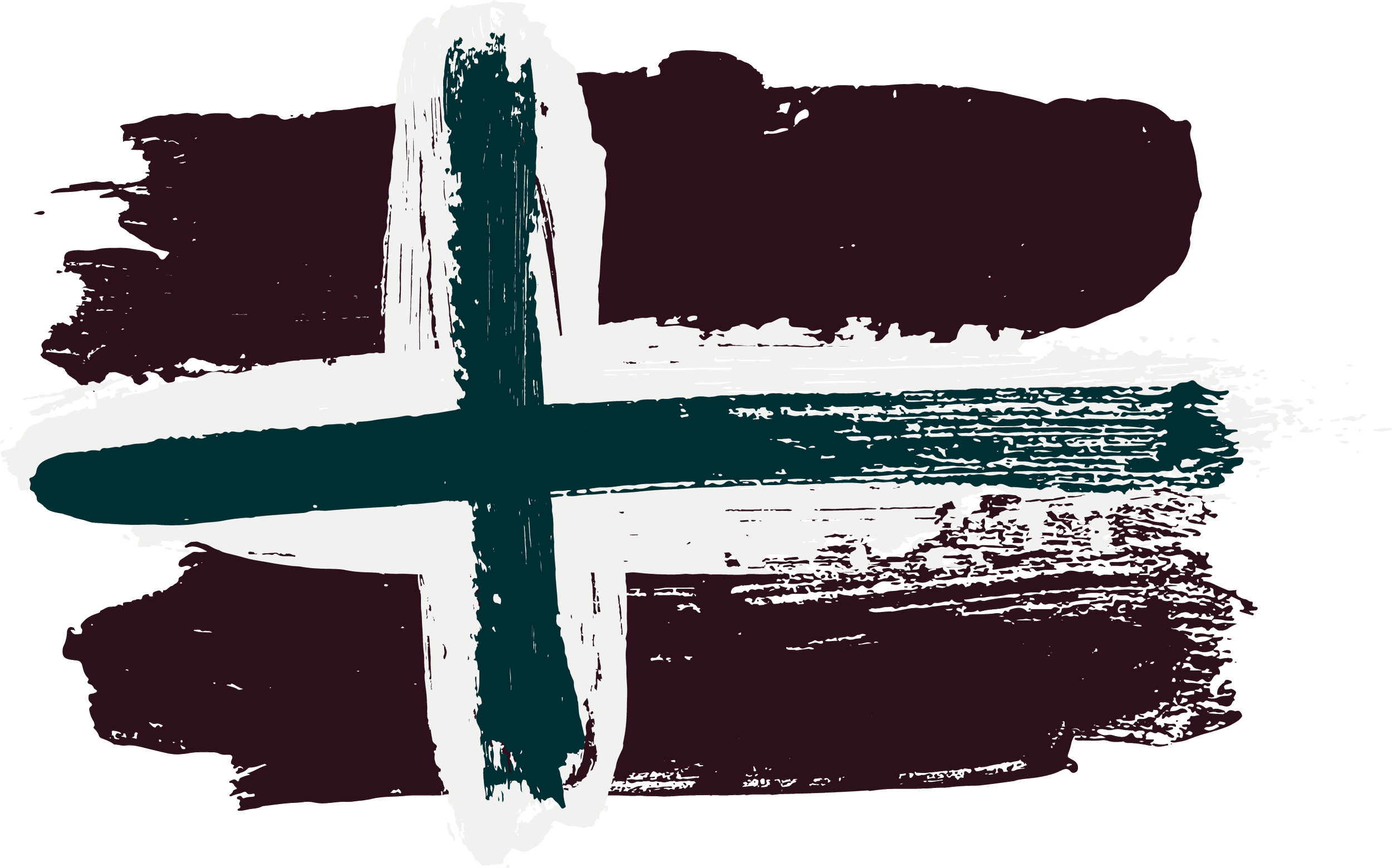 Abstract artwork with brushstrokes in dark purple, teal, white, and gray, arranged in a layered composition.