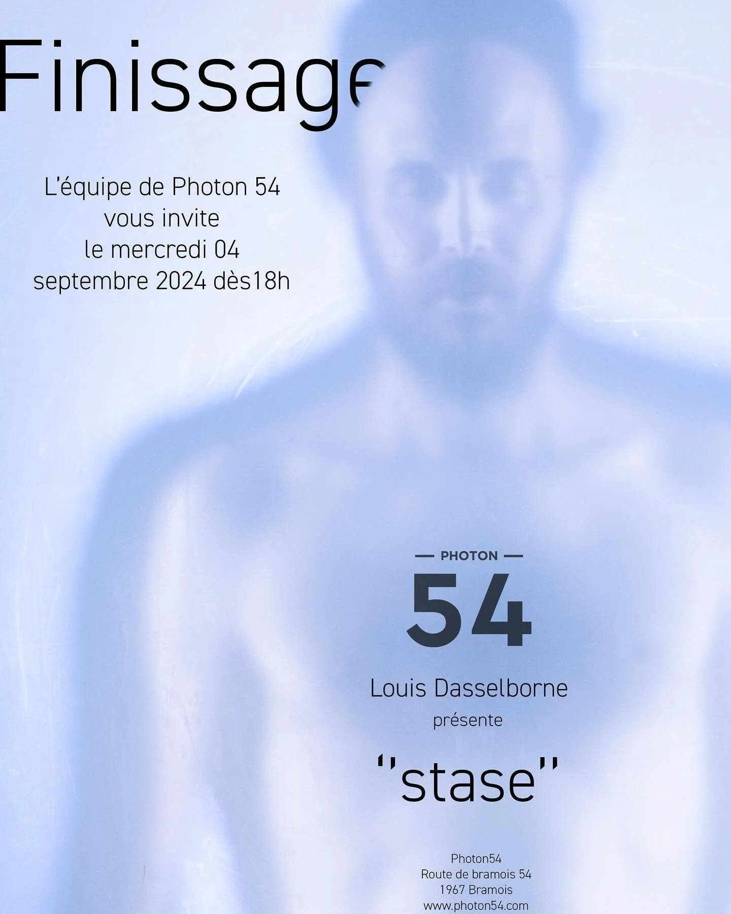 &mdash;WELCOME&mdash;
Finissage de l&rsquo;exposition &laquo;&nbsp;stase&nbsp;&raquo; &agrave; la galerie photon54 @studio54photographie 
Ce mercredi 04 septembre d&egrave;s 18h au studio 54 / route de Bramois 54, 1967 Bramois