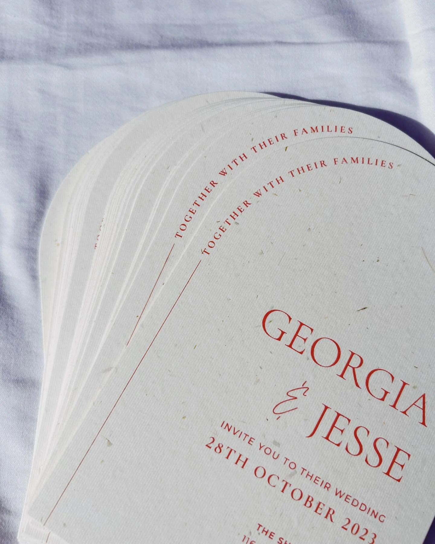 ✨ Did you know we create custom wedding stationery? Throwback to Georgia &amp; Jesse&rsquo;s stunning invites from last year! We designed a two-part set, featuring the main details on one card and all the finer touches on another. The palette tying i