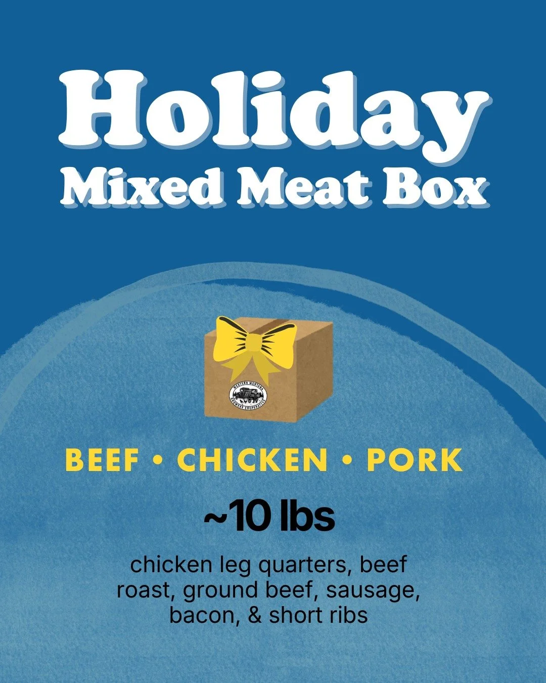 Want to give the gift of local food this holiday season? We've got you! We're offering holiday meat boxes that will make the perfect gift for your foodie friend. 

We have a limited number of the following holiday meat boxes:

mixed meat box: ~10lbs,