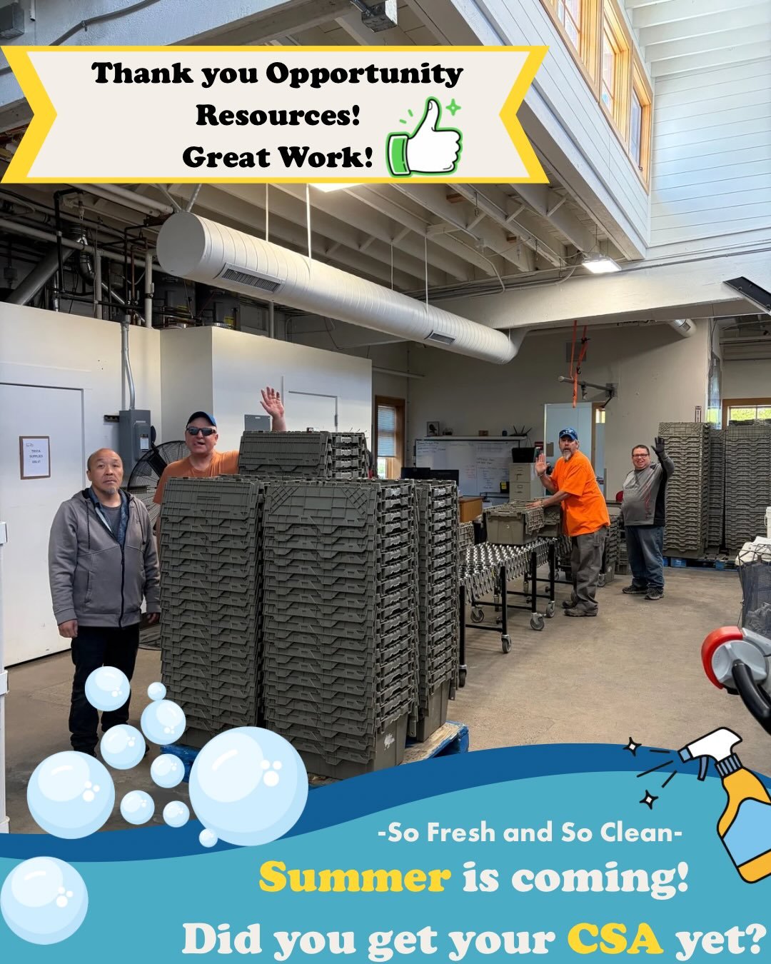 🧼 CSA is cleaning up for summer season. Thank you @opportunityresources for your help, looks great! 🙌🏼

WMGC is grateful for the support of our community. If you haven&rsquo;t locked in your summer subscriptions, it&rsquo;s time! Check our bio for
