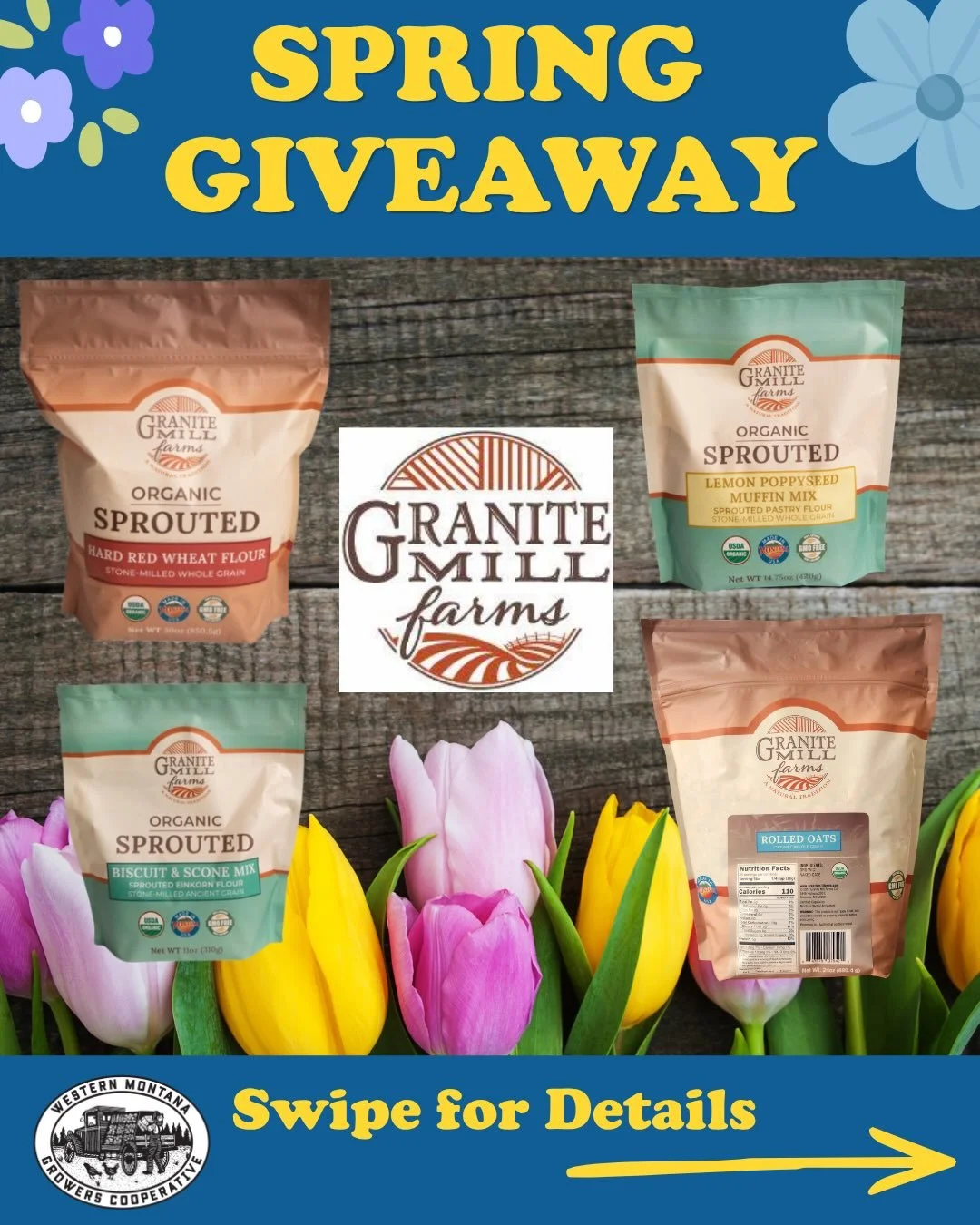 🌟GIVEAWAY TIME!🌟

Granite Mill Farms (Missoula, MT) is pleased to offer a wide selection of both grain berries and whole grain flour. All of their products are 100% organic, GMO free, and sourced from the beautiful Northwestern plains, a region ren