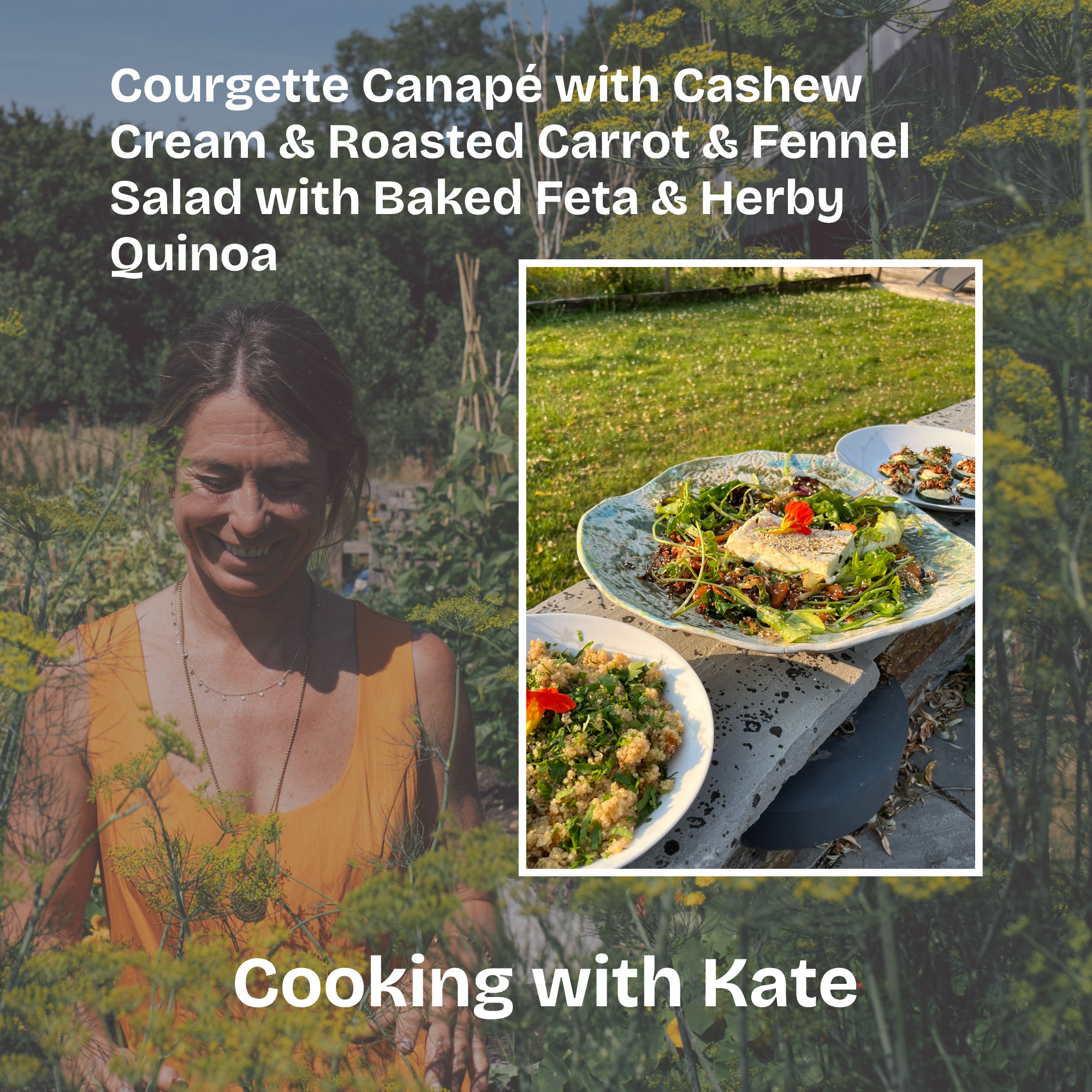 Courgette Canapé with Cashew Cream & Roasted Carrot & Fennel Salad with Baked Feta & Herby Quinoa
