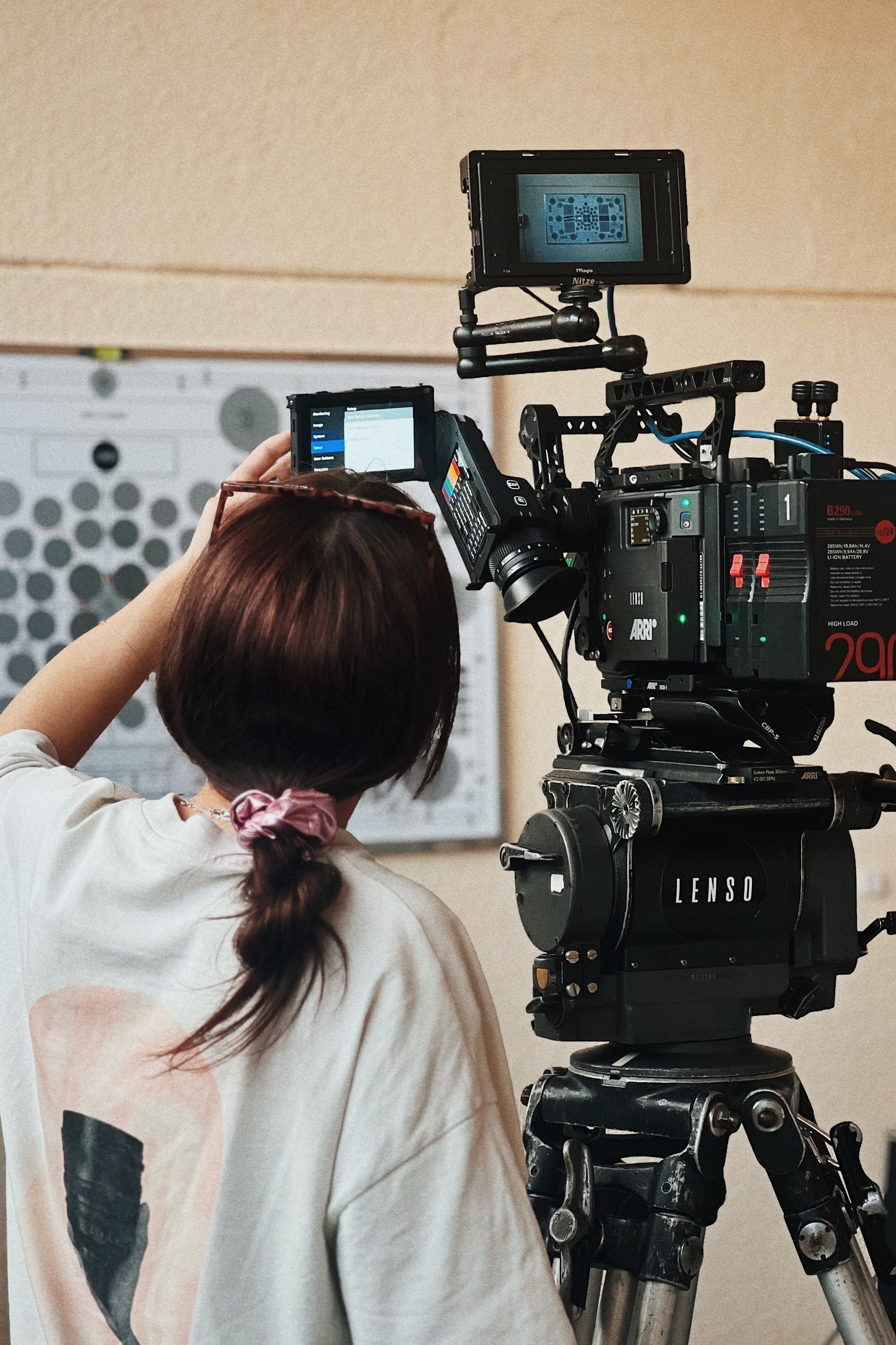 Woman checking camera