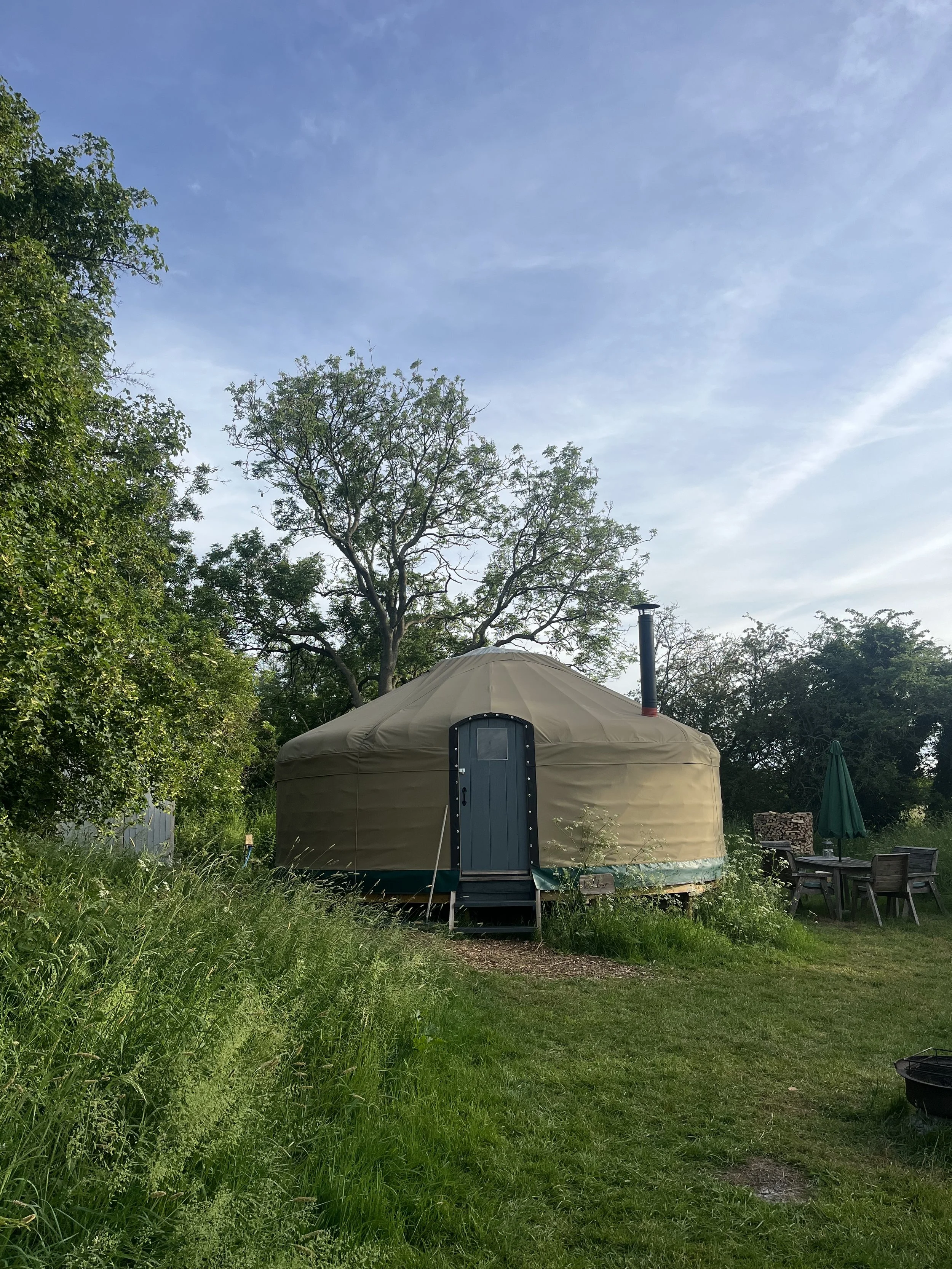 A large hand-built yurt in the Wiltshire Countryside in Botswicky Copse