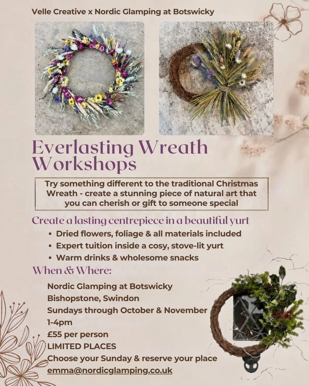 a poster of a wreath making event near Swindon