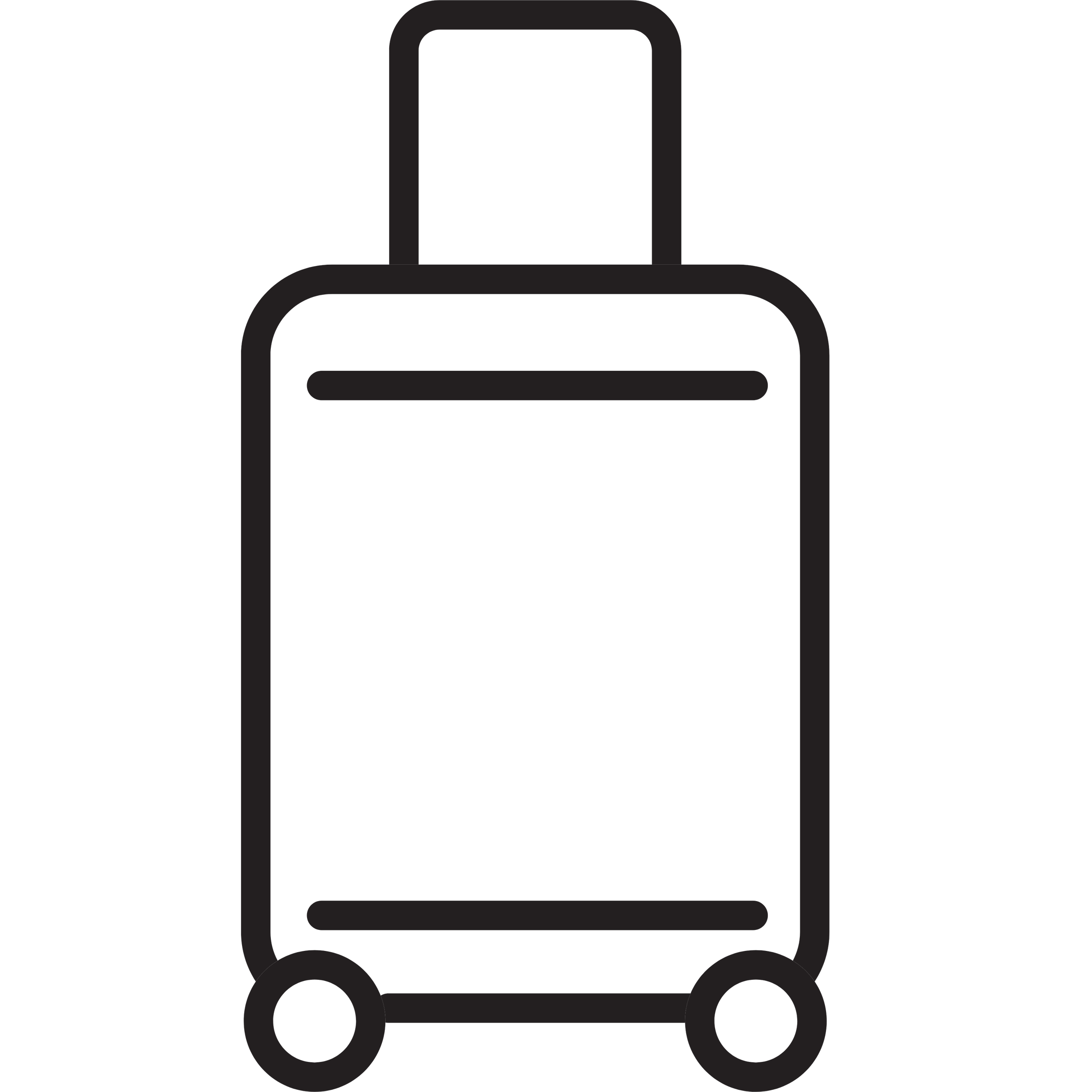 Outline of a rolling suitcase with a handle.