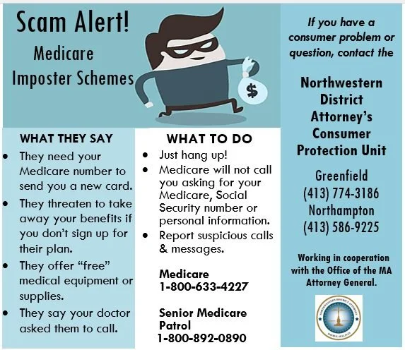 Empower yourself against scams! 💪 The @Northwestern District Attorney's Office Consumer Protection Unit is here to inform you that Medicare imposters schemes are on the rise. But don't worry, the Massachusetts Senior Medicare Patrol is a beacon of h
