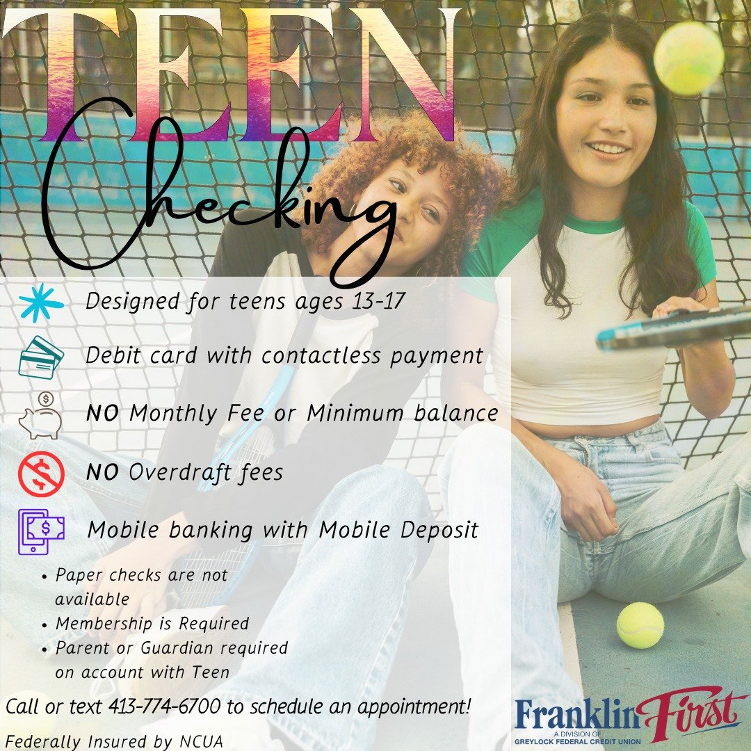 If your teen is going to be working this summer they will need somewhere to deposit those hard earned funds!

Good news, with Franklin First&rsquo;s Teen Checking Account they have a safe place to deposit those paychecks . PLUS, a Teen Checking is th