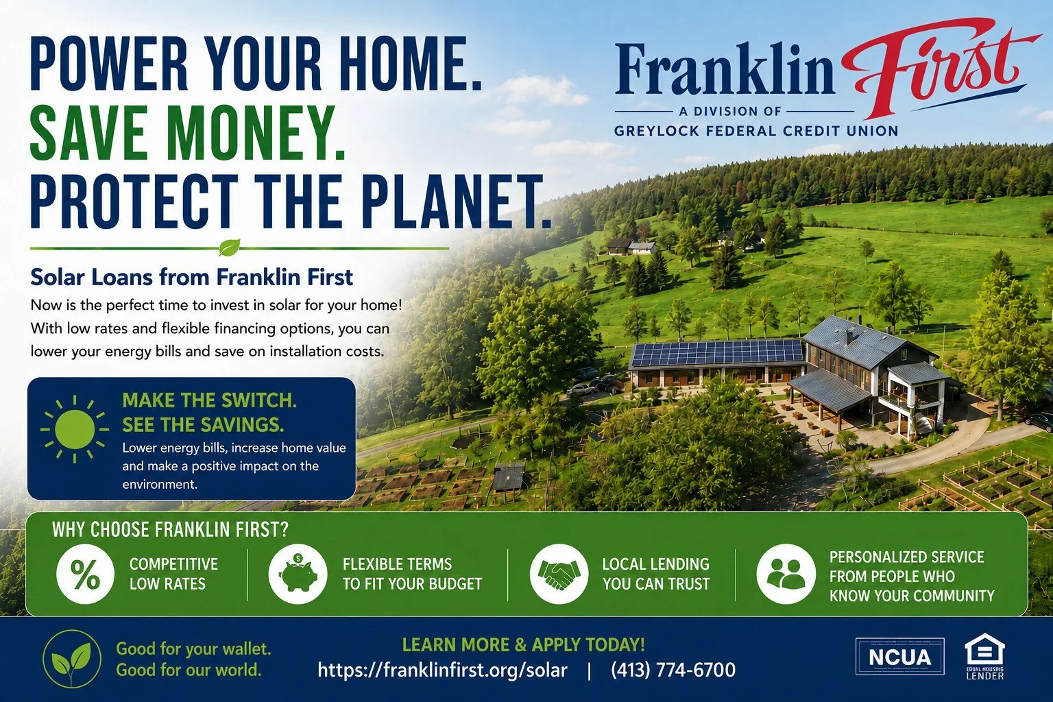 ☀️ Solar Power = Smart Savings

Looking to make your home more energy efficient? Franklin First can help power your next solar project with affordable financing options designed to fit your budget.

Why go solar?

✅ Lower monthly energy costs
✅ Incre