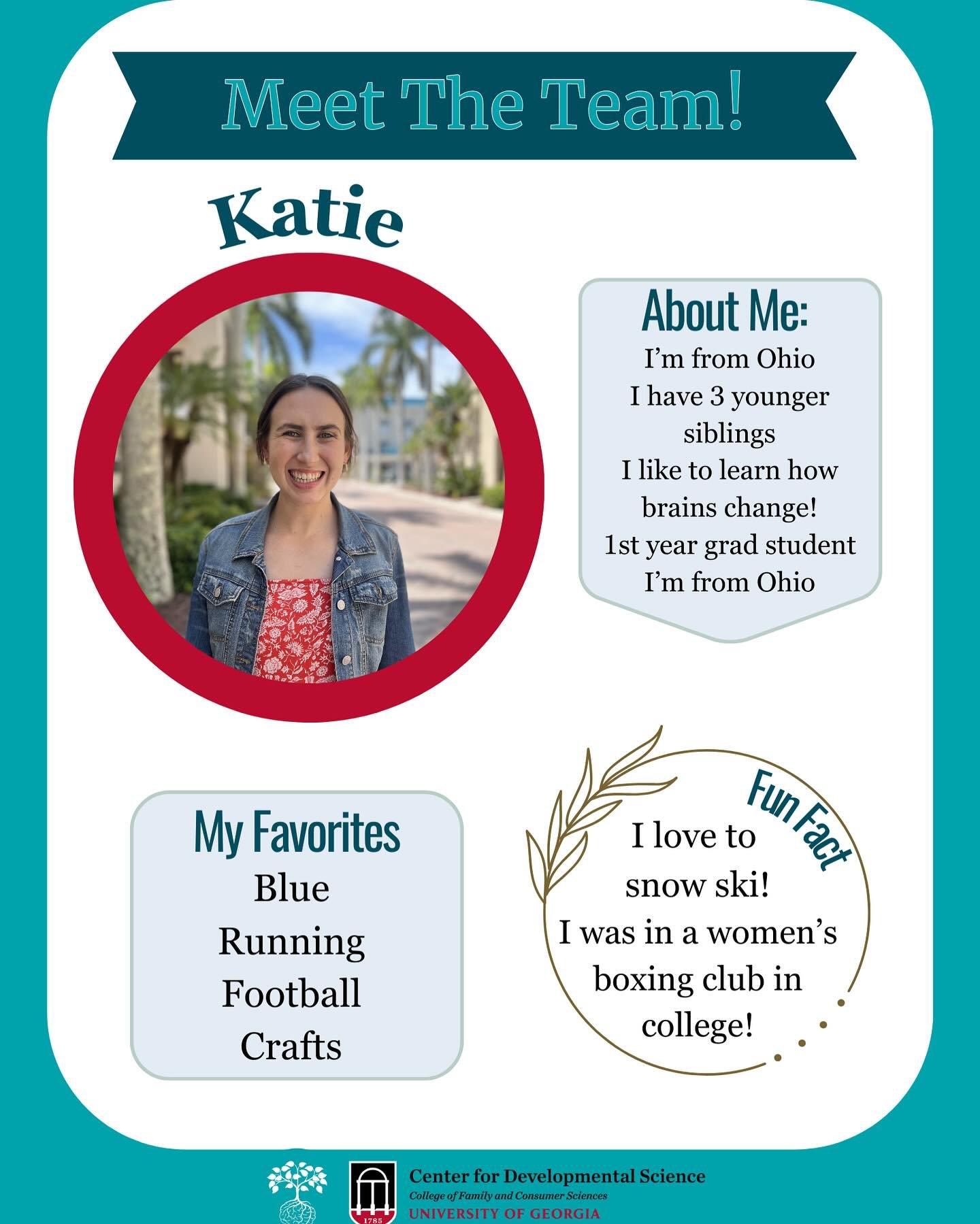 Meet the Team Part 7: Meet some more of our amazing graduate students at the Georgia Center for Developmental Science ✨! These scholars are committed to understanding how our minds, bodies, and the world around us can affect kids and families like yo