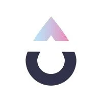 Abstract geometric logo with a purple and pink upward triangle above a black semi-circle with a cutout in the center.