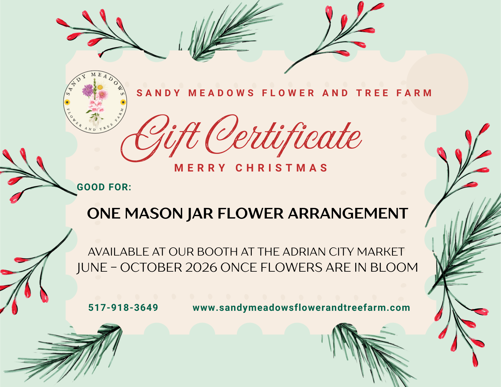 Mason Jar Arrangement Gift Certificate