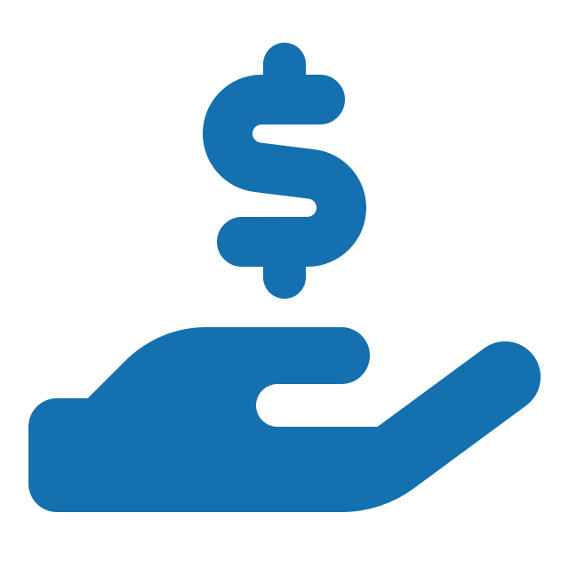 A blue hand holding a dollar sign.