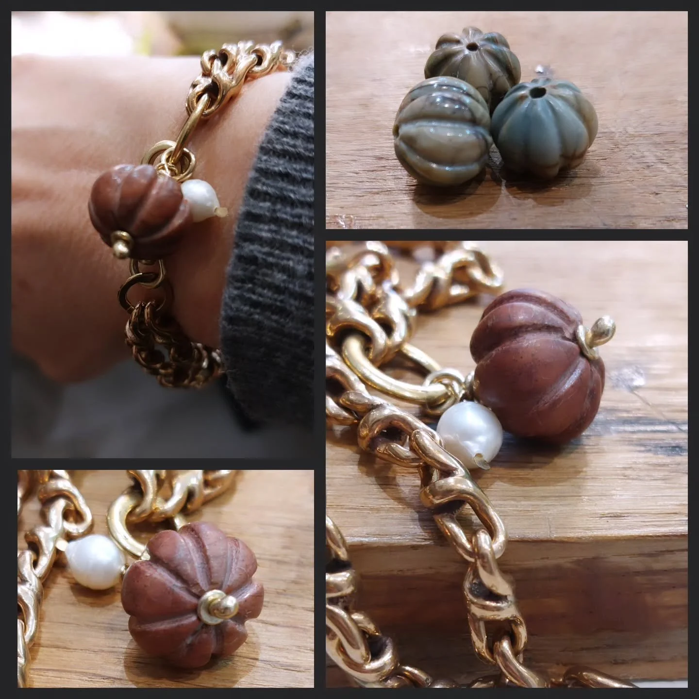 Montage des derni&egrave;res perles de pierres grav&eacute;es  avant d'en retrouver d'aussi jolies 
Vous pouvez venir en boutique pour choisir la cha&icirc;ne, les pampilles , et composer ainsi  votre bijoux