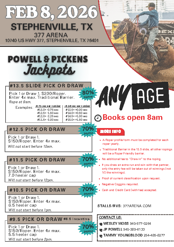 <span class="sqsrte-text-color--black">40+ Team Roping Championships | February 8, 2026 | </span>Stephenville, TX 