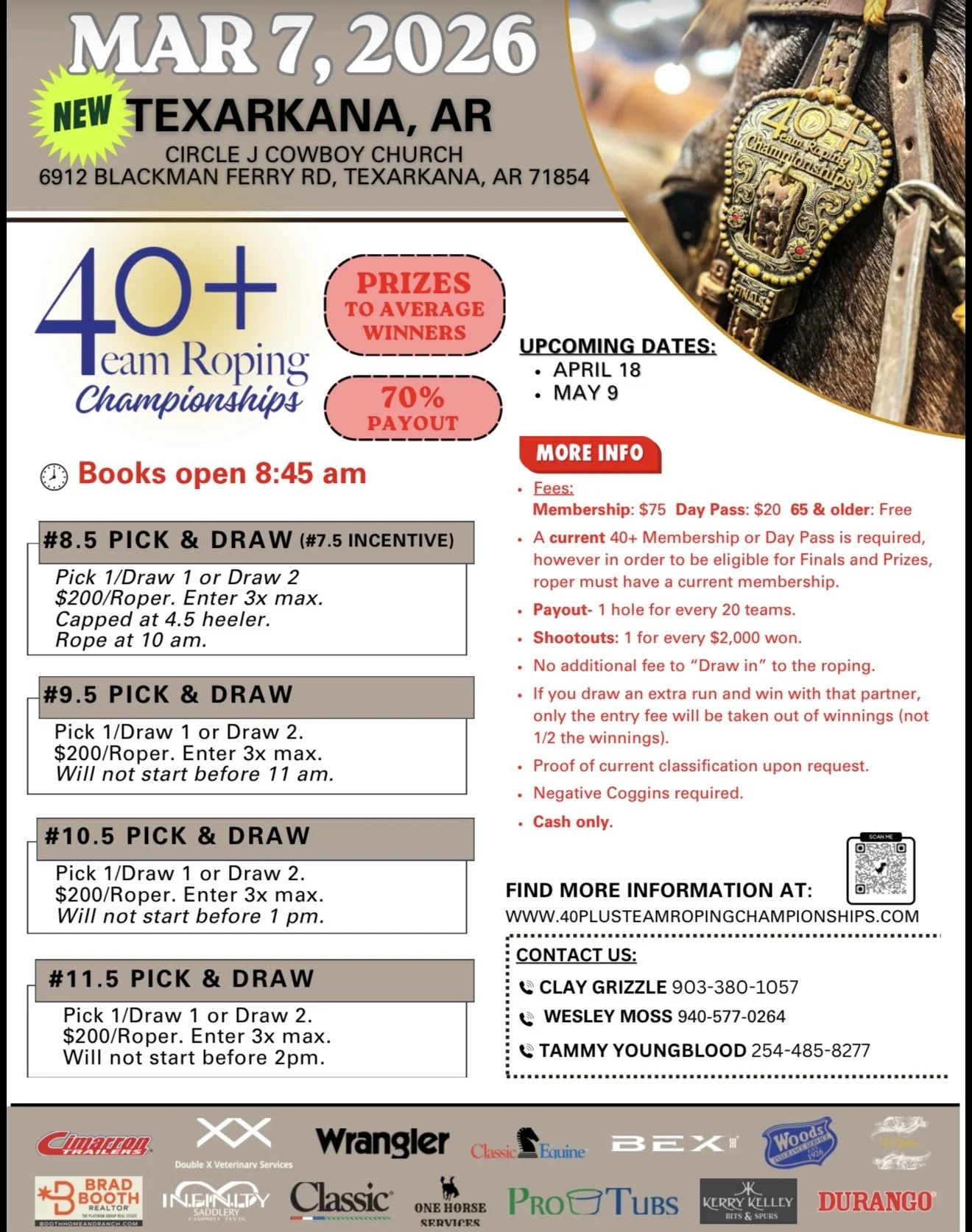 <span class="sqsrte-text-color--black">40+ Team Roping Championships | MaRCH 7, 2026 | </span>Texarkana, Tx